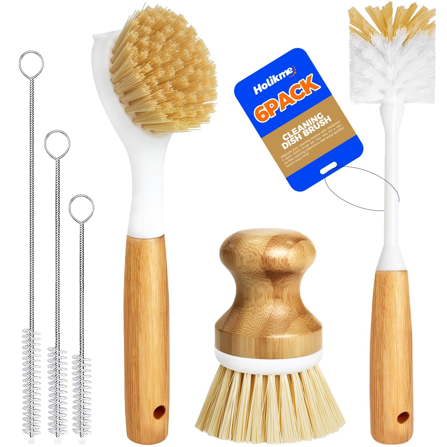 6 Pack Dish Brush Scouring Pad Set with Bottle Brush, Dish Brush, Palm Scrub …