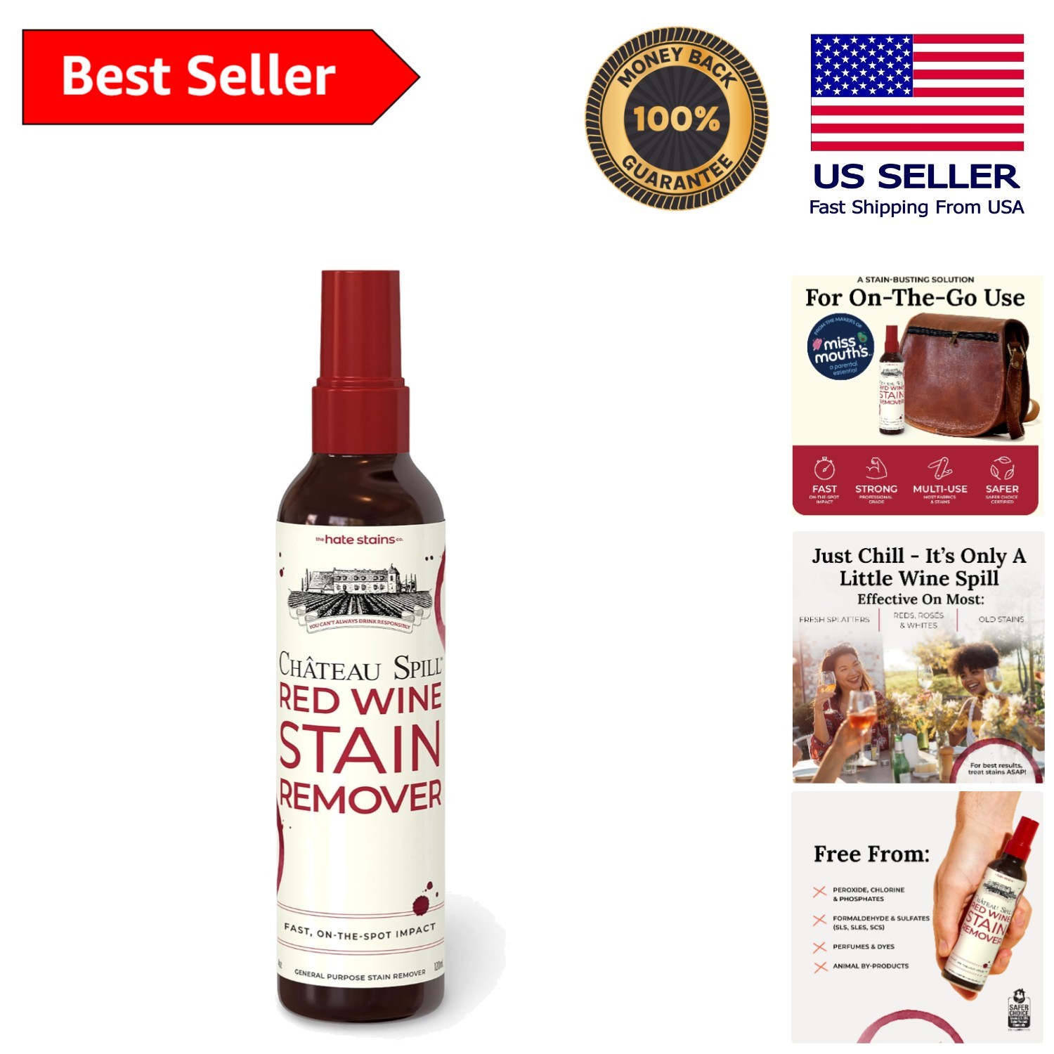 EPA Certified Fast-Acting Red Wine Stain Remover – 4 Fl Oz Portable Spray