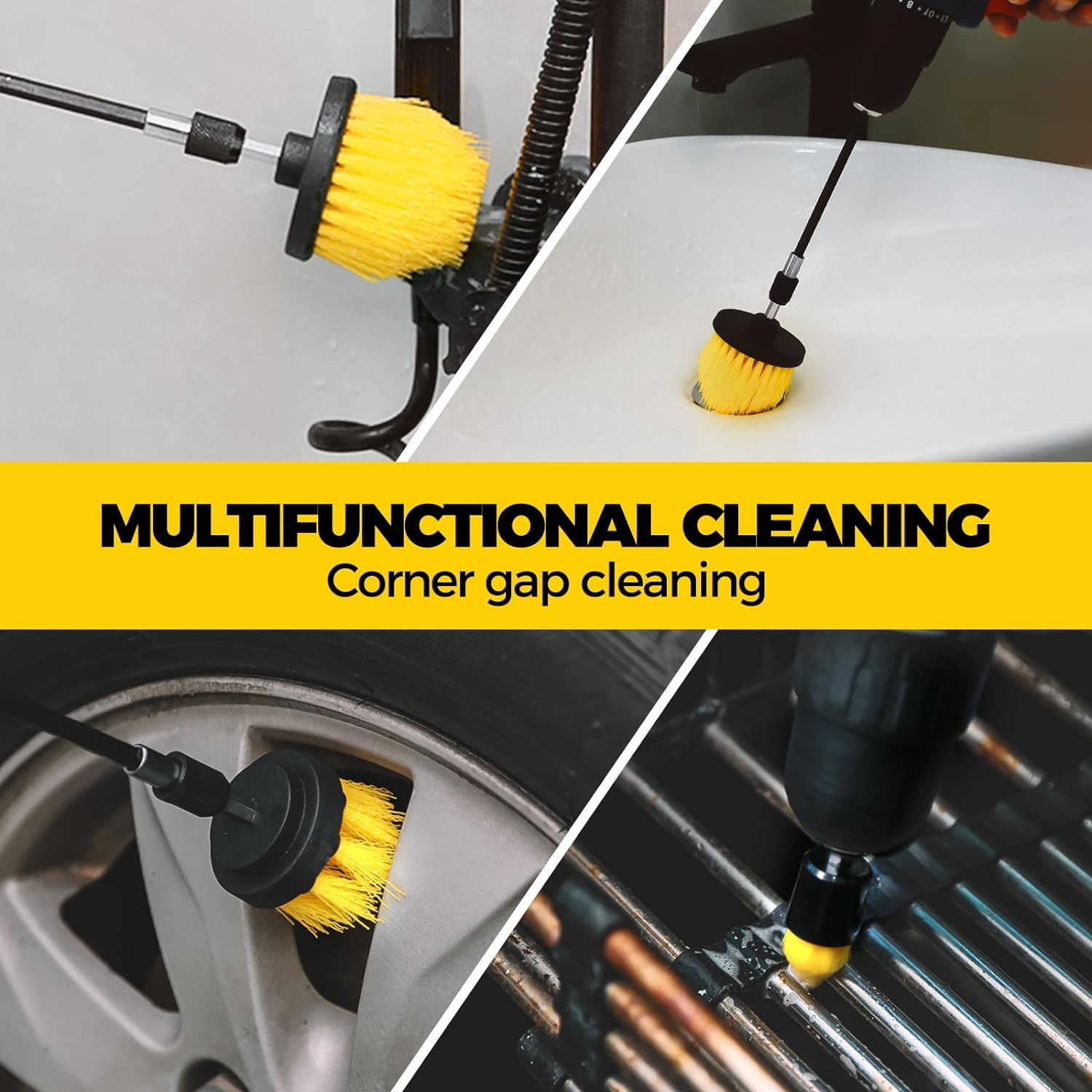8 Piece Drill Brush Attachment Set Power Scrubber Extension Yellow[1][2][3]
