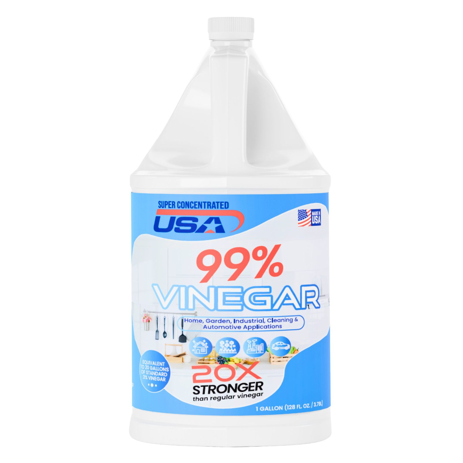 Super Concentrated USA 99% Pure Vinegar – Dilutes to 20 Gallons – 20x Power