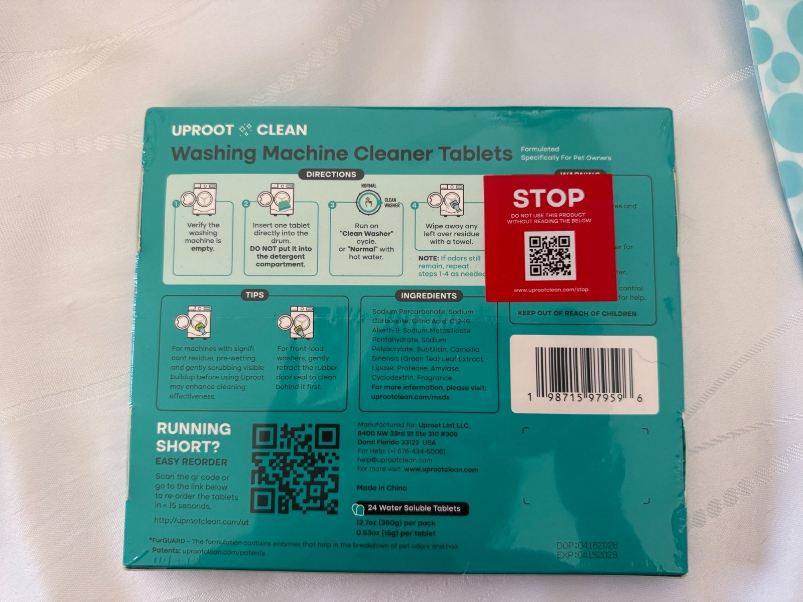 Uproot Clean Washing Machine Cleaner Ultra FurGuard 24 Tablets + Storage Pouch