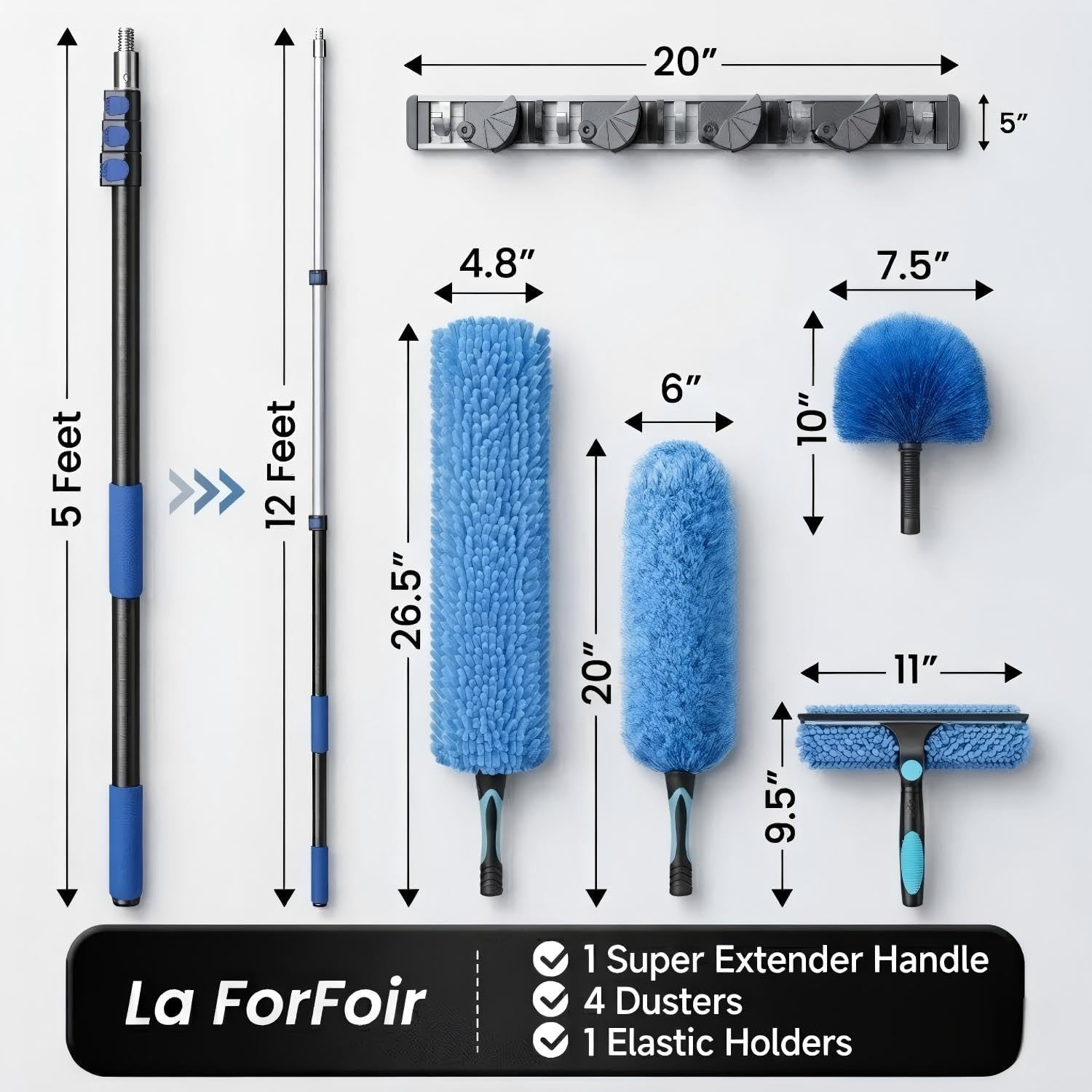 20Ft High Ceiling Duster Kits with 5-12Ft Heavy Duty Extension Pole – Fan Blade