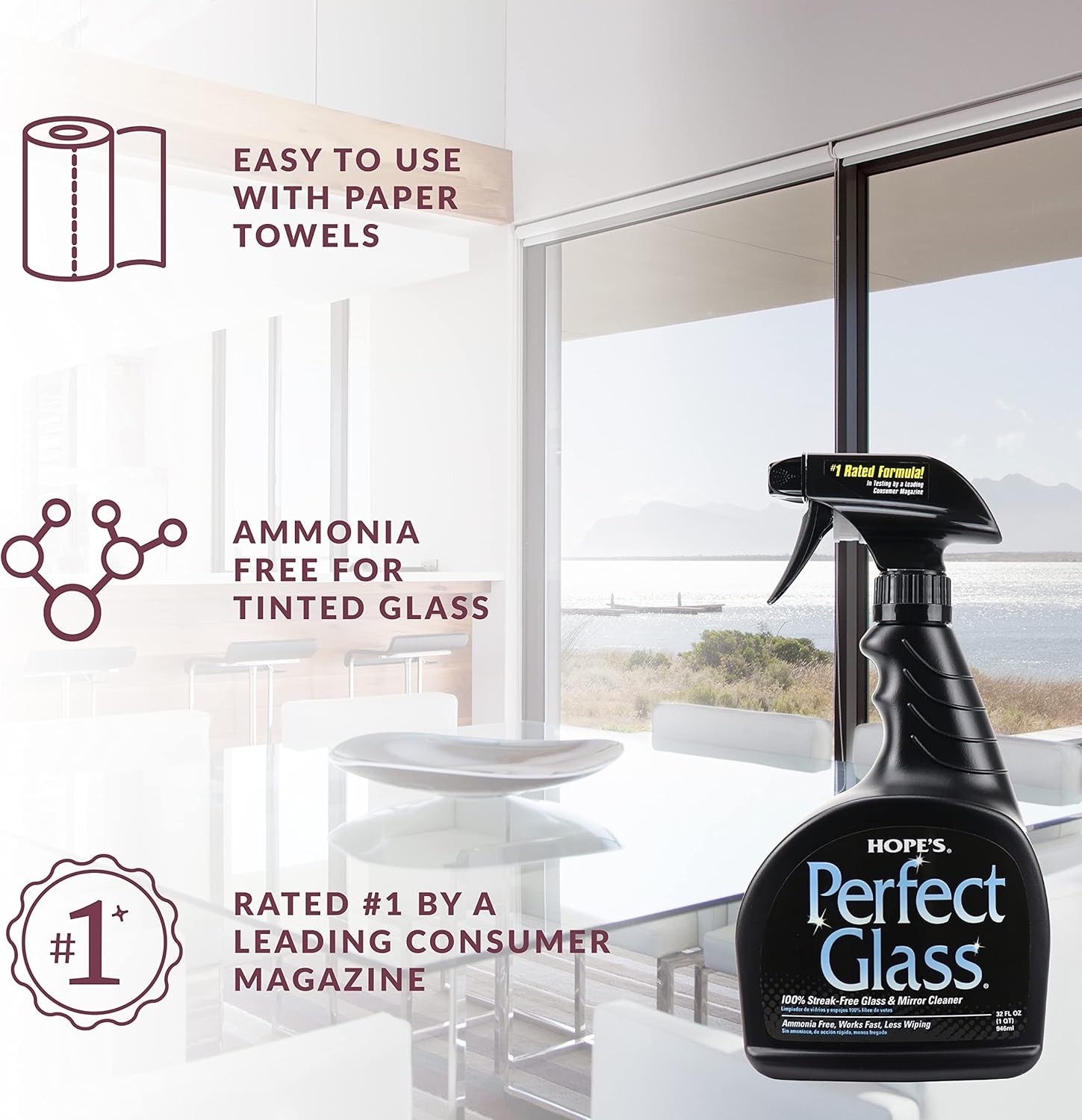 Perfect Glass Cleaner Bundle: Streak-Free, Ammonia-Free, 99.6 Fl Oz Total Volume