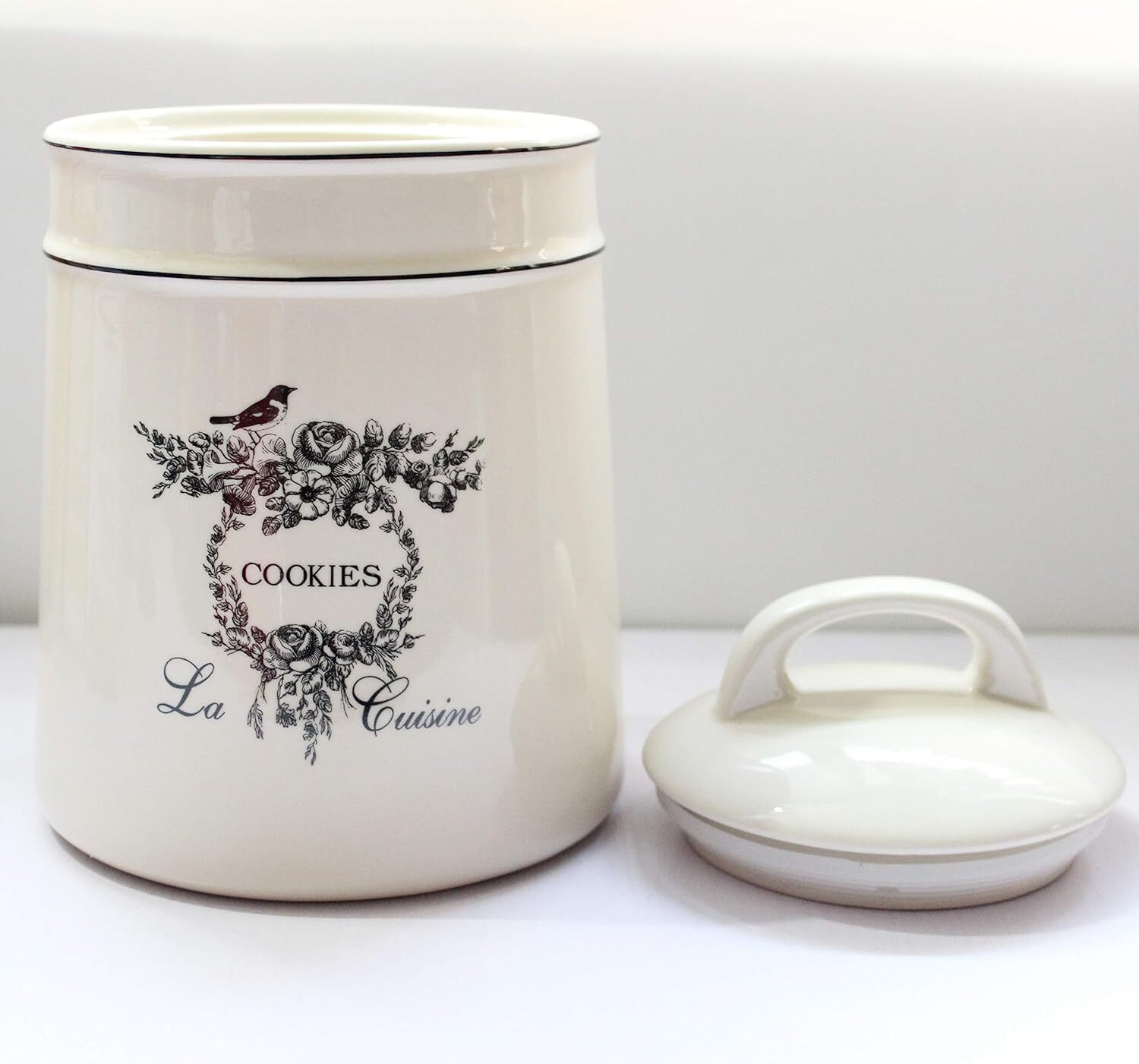Vintage Ceramic Cookie Jar, Retro Design, Food Storage Sealing Jar, Beige