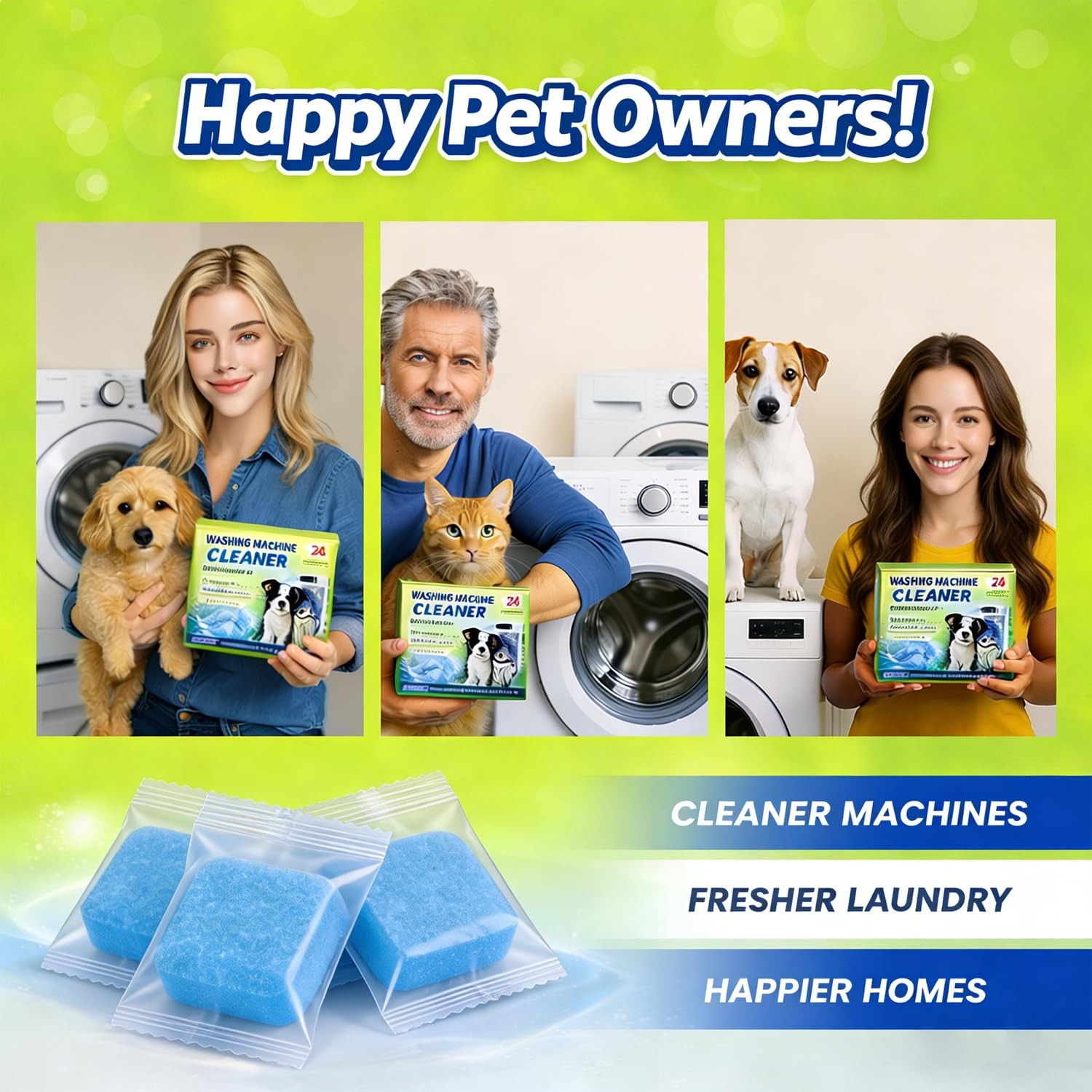 Enzyme Washer Cleaner Tablets Pet Odor Hair Remover Deep Clean HE Front Top Load