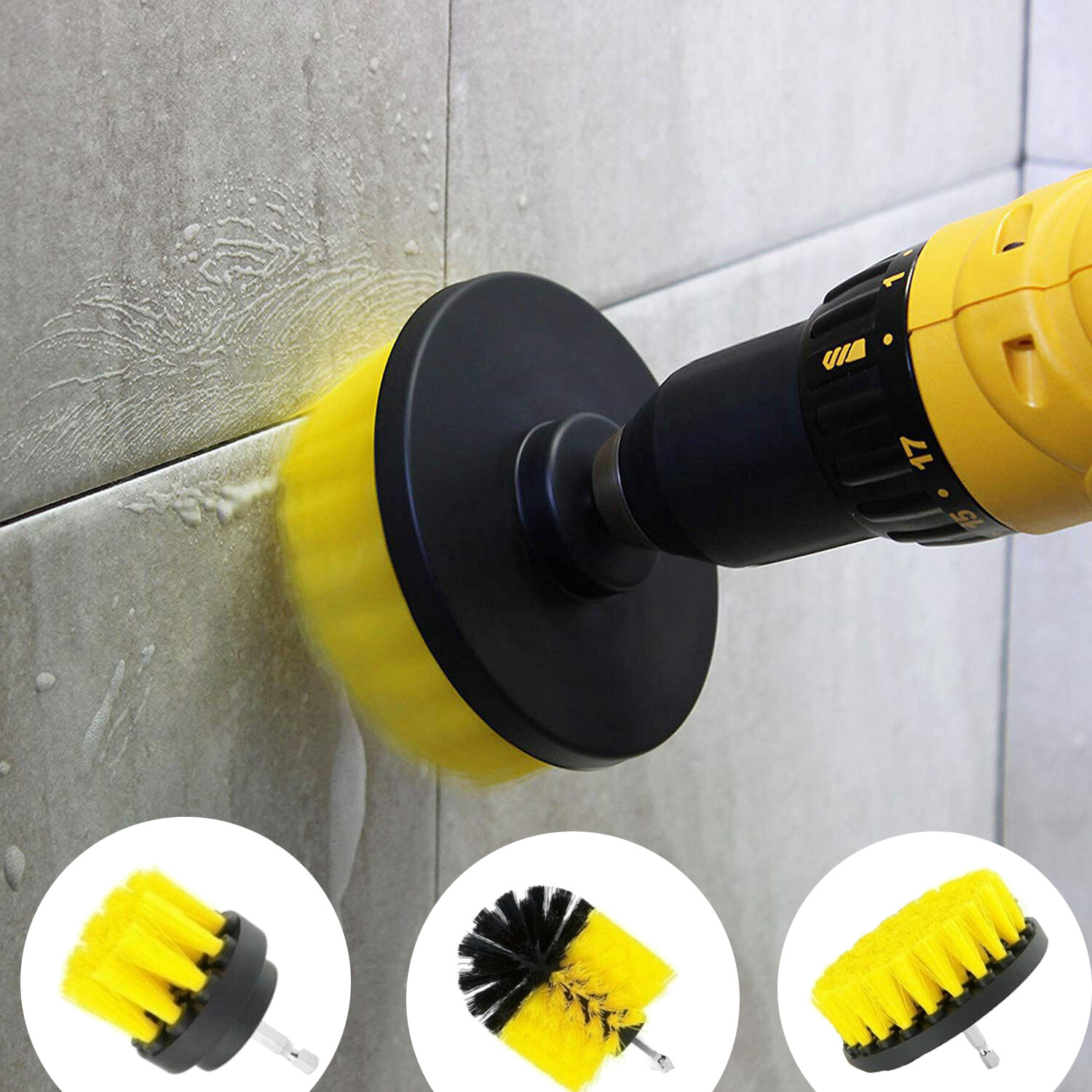 3 PCS Drill Brushes Set Tile Grout Power Scrubber Cleaner Spin Tub Shower Wall