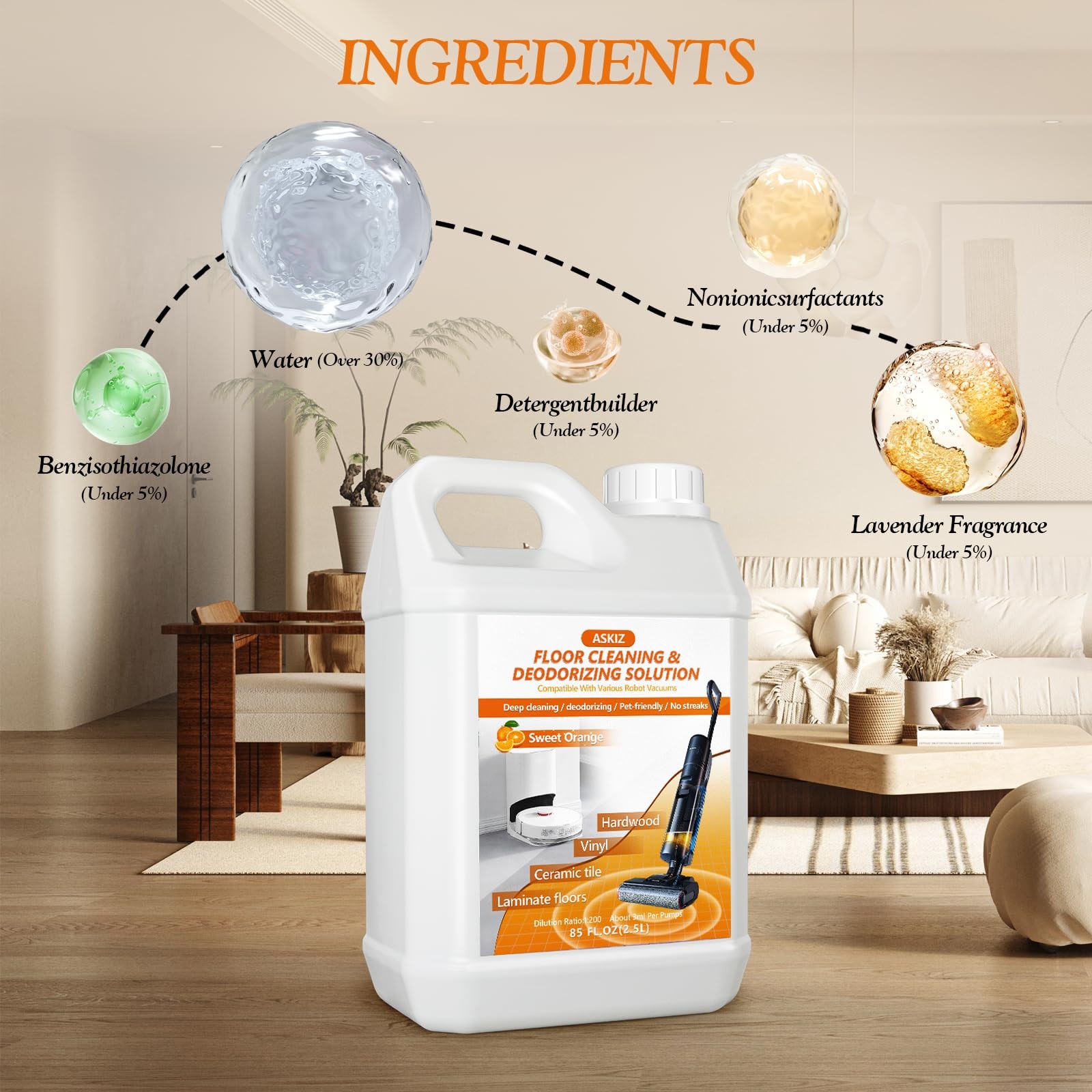 85 FL OZ Floor Cleaning Solution,Floor Cleaner for Mopping with Tineco,Deep C…