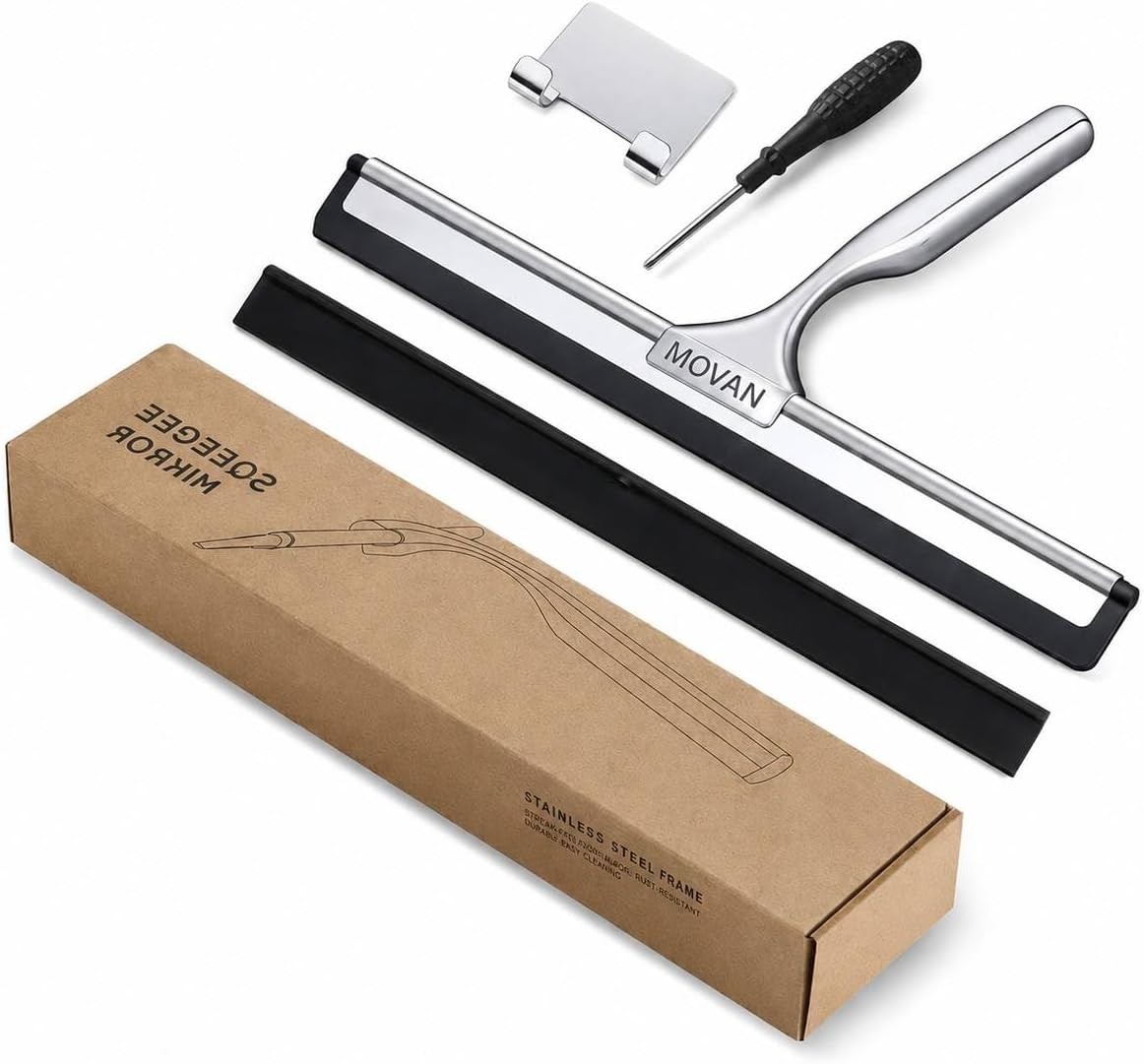 MOVAN Shower Squeegee Glass Doors W/ Replacement Silicone Blade – 304 Stainless