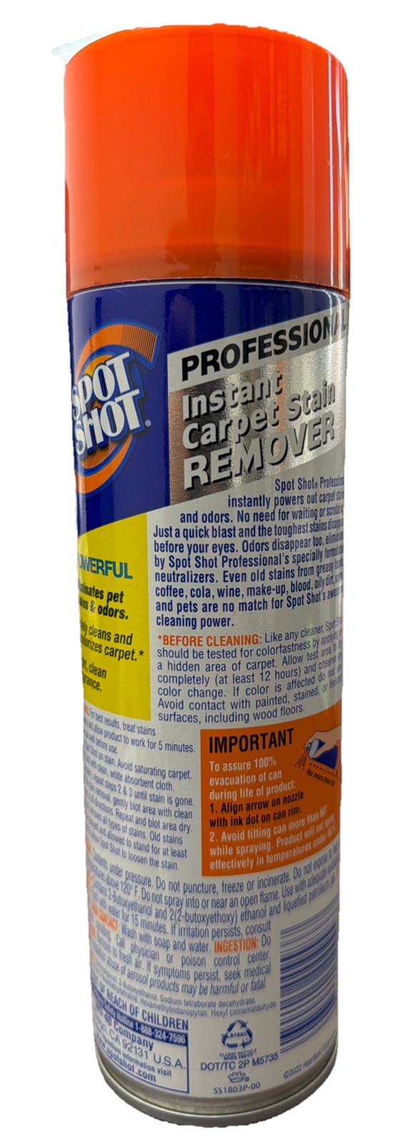 Lot of 12 Spot Shot Instant Carpet Stain Remover Aerosol, 21 oz. Cans