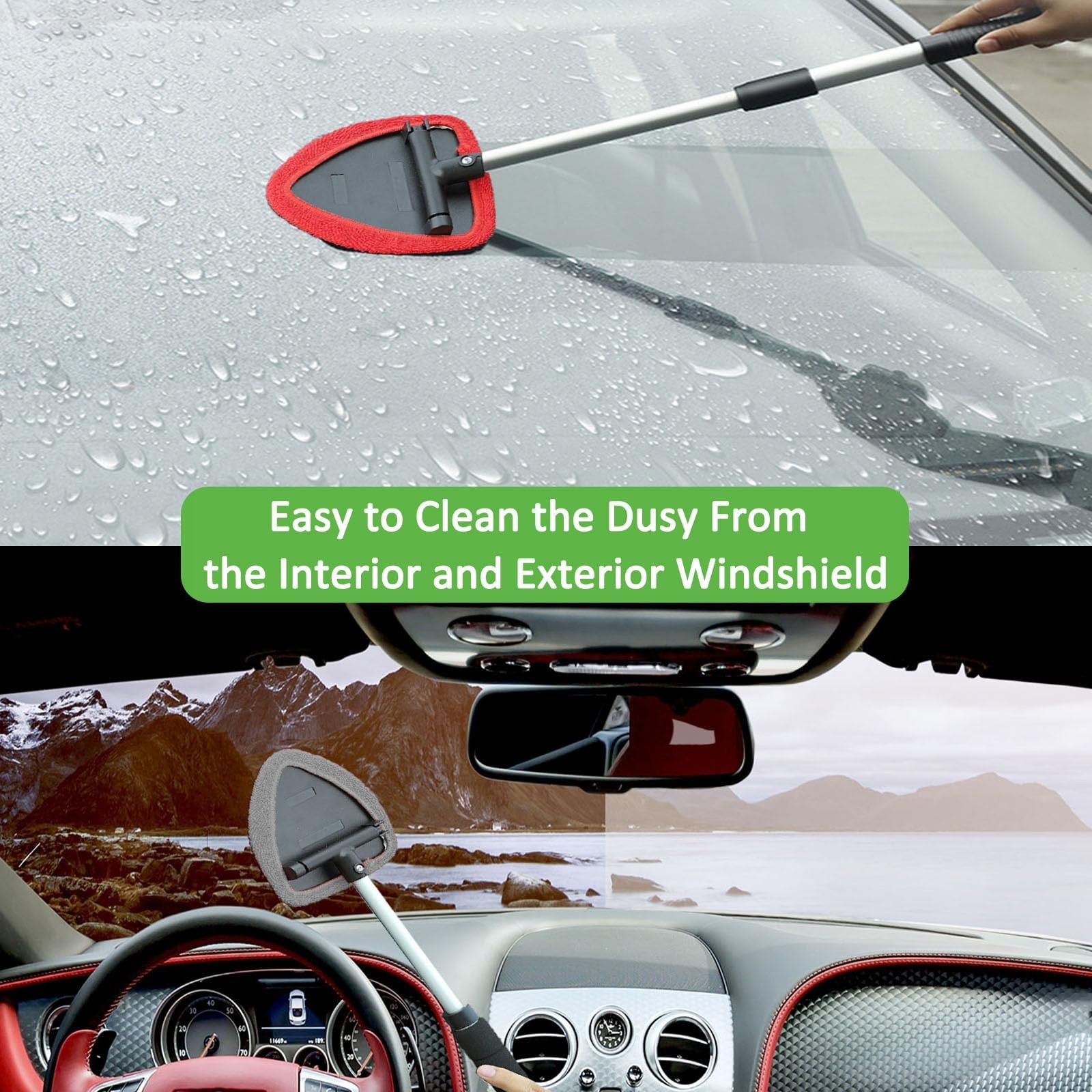 3-Piece Car Window Cleaner Kit – Extendable Handle, 9 Microfiber Pads, 3 Spray B