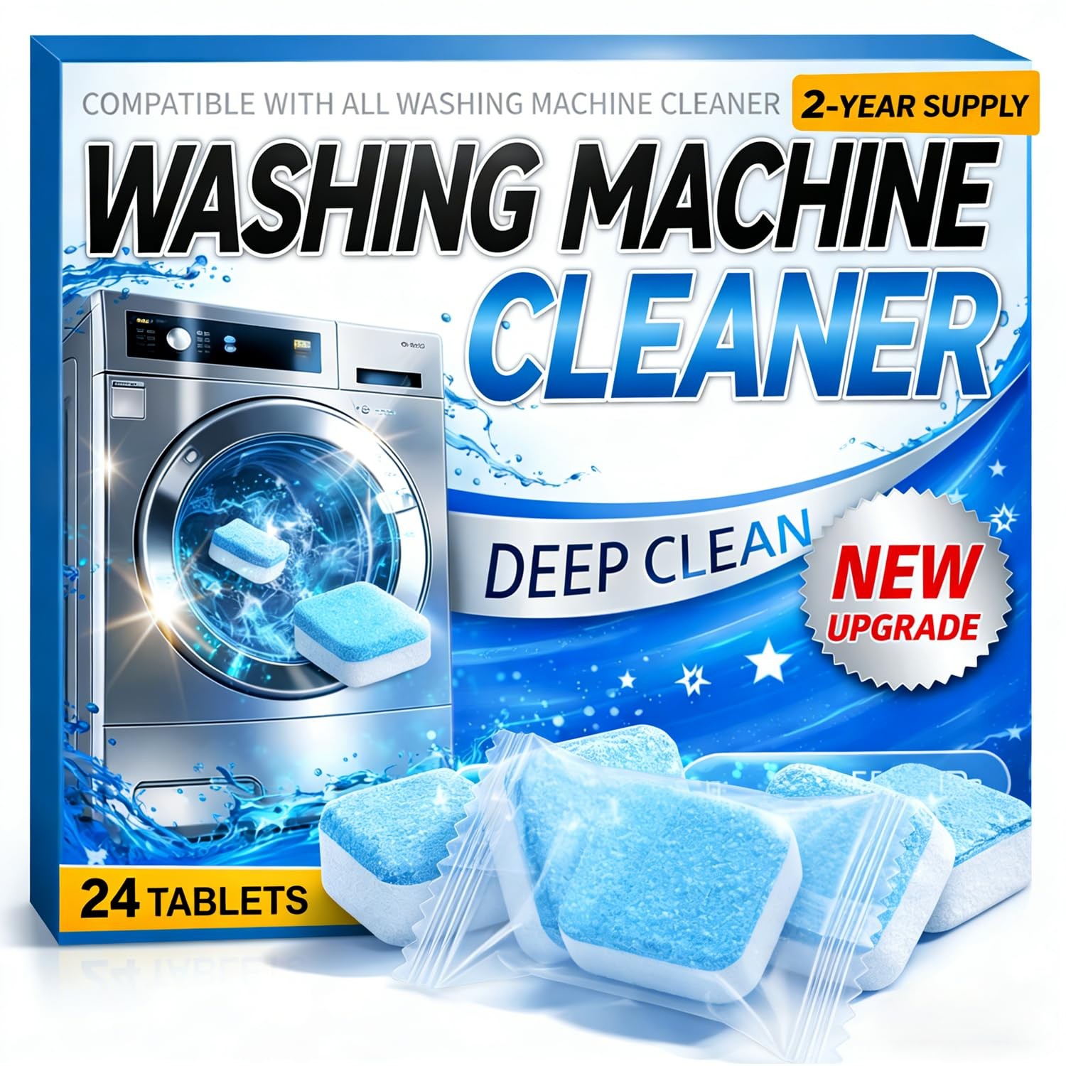 Enzyme Washing Machine Cleaner Tablets (24 Pack) – Protease Laundry Machine C…