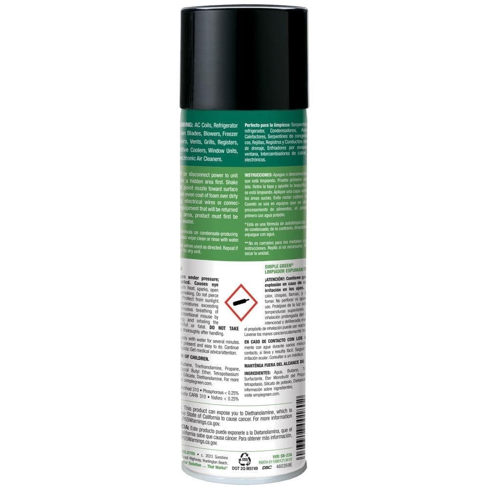 Simple Green 20 oz Foaming Coil Cleaner Aerosol – HVAC AC Coil & Condenser Clean