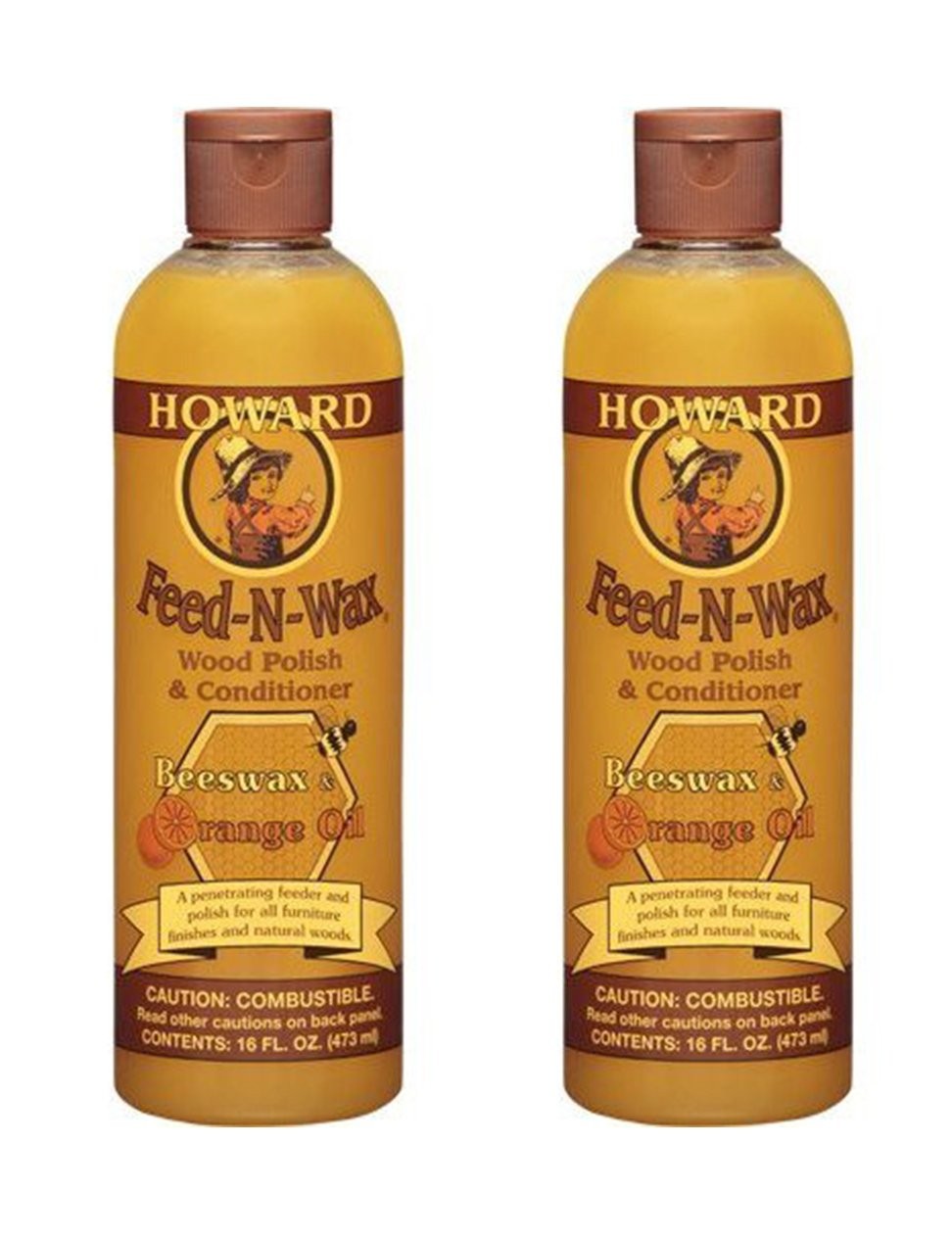 Feed n Wax Wood & Conditioner Beeswax Polish, Orange, 16 Fl Oz, Pack of 2