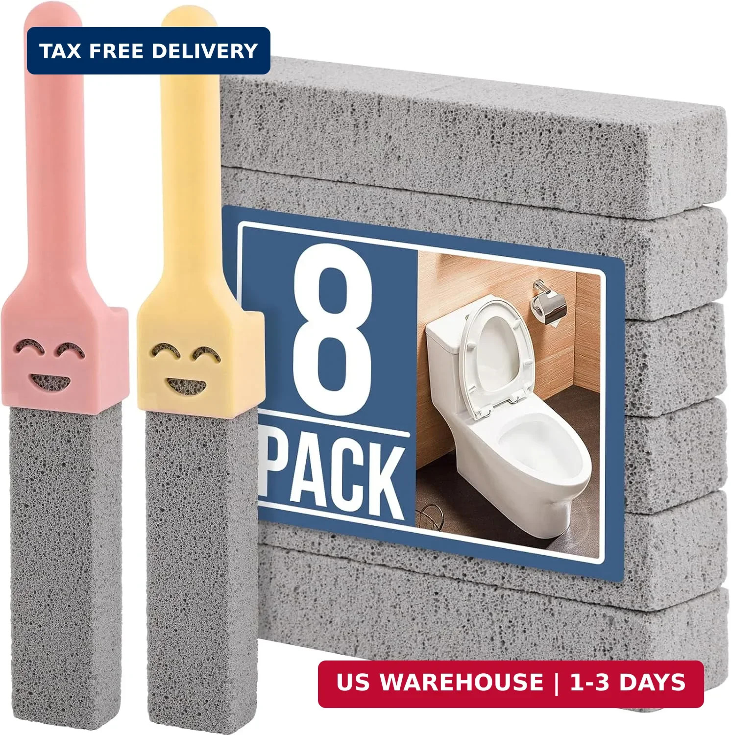 8 Pack Pumice Stone Scouring Sticks with 2 Universal Handles, Grey Pumice Stone