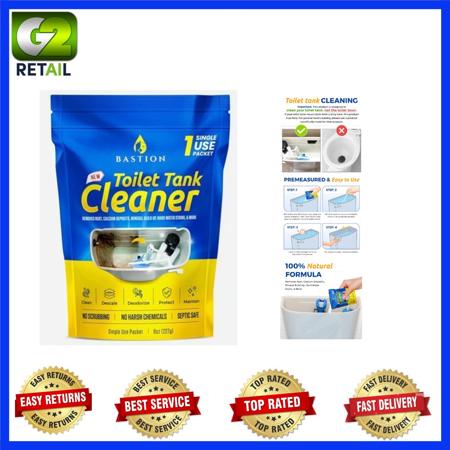 Toilet Tank Cleaner, 8oz Packet – Safe for Septic Systems, No Scrubbing Required