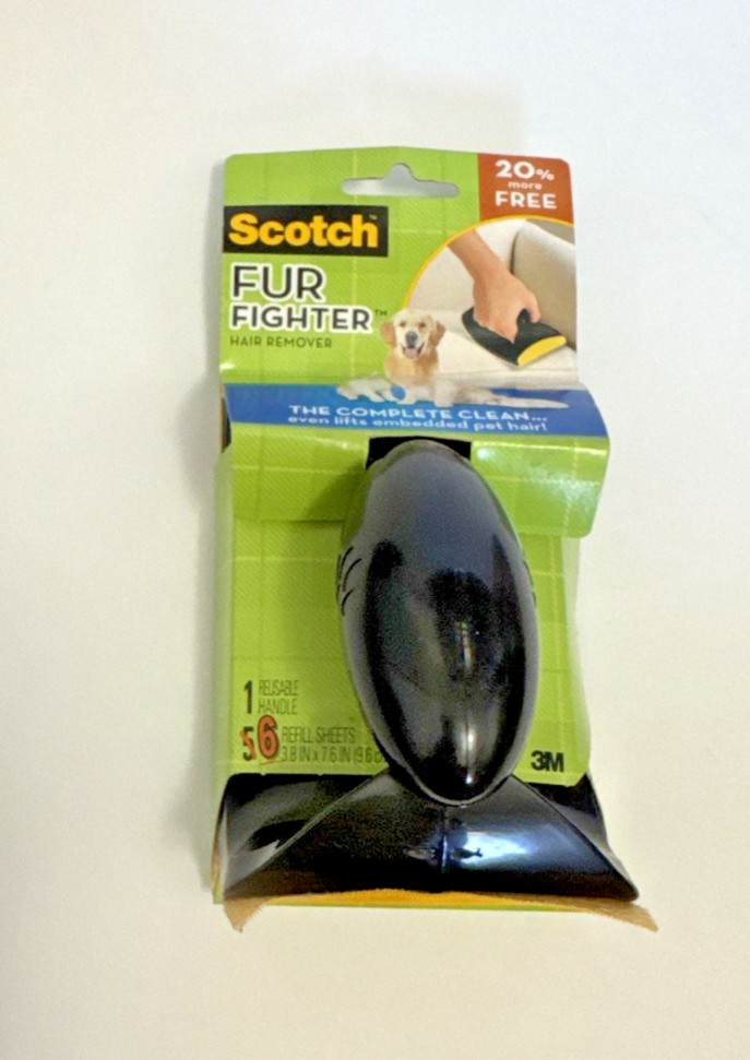 Scotch Fur Fighter Pet Dog Cat Hair Remover Handle 6 Refill Sheets Damaged Box
