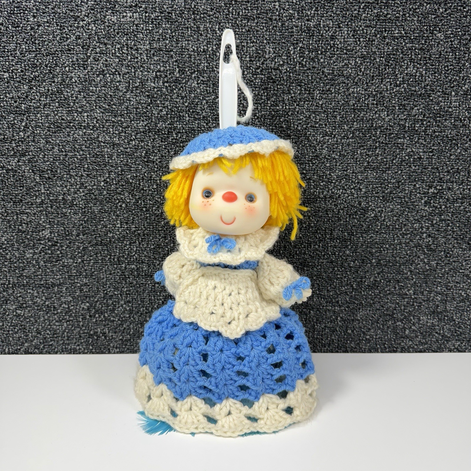 Vintage Feather Duster Handy Dandy Texas Feathers Crochet Doll Cover Blue