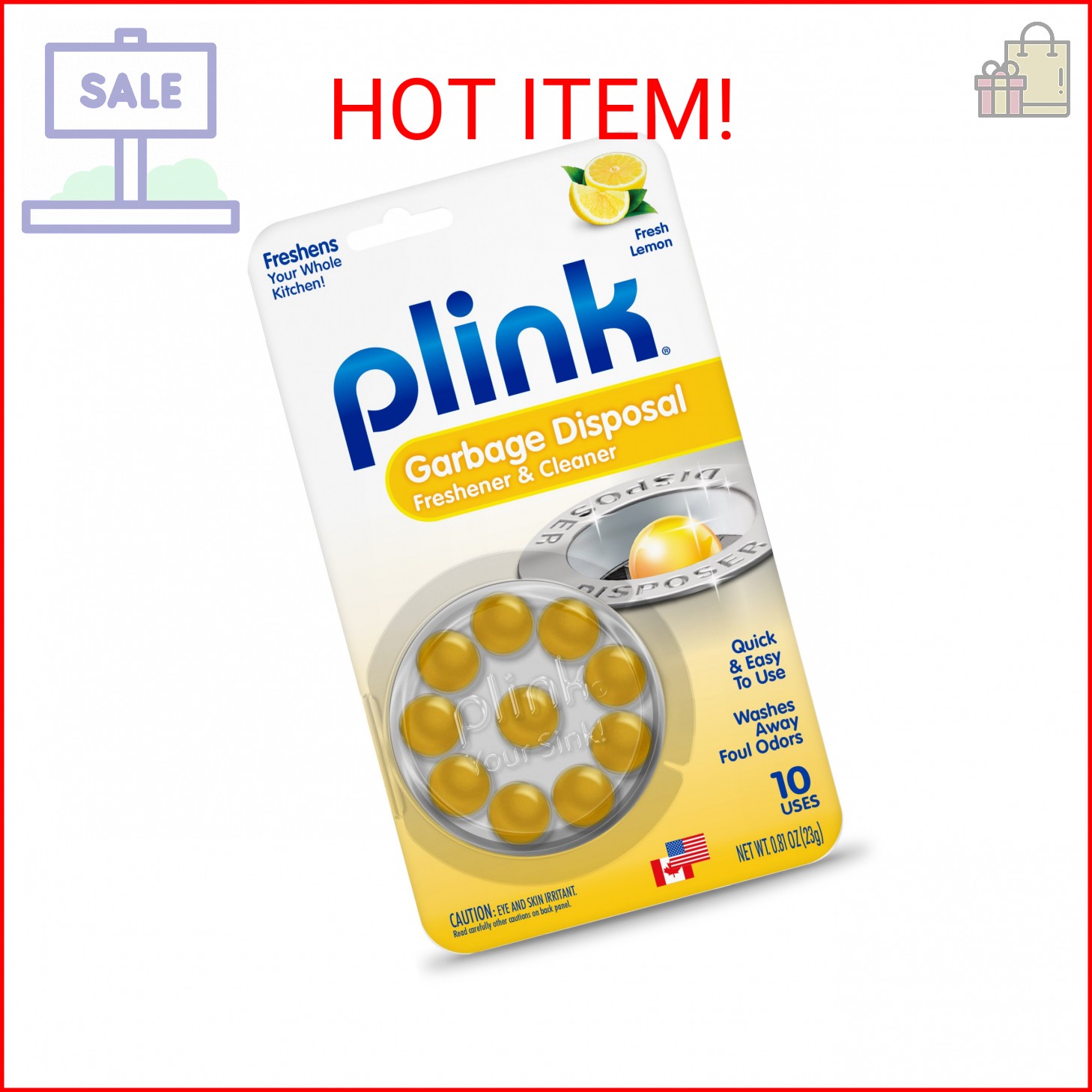 Plink 90 Garbage Disposer Cleaner and Deodorizer, Lemon, 10 Count