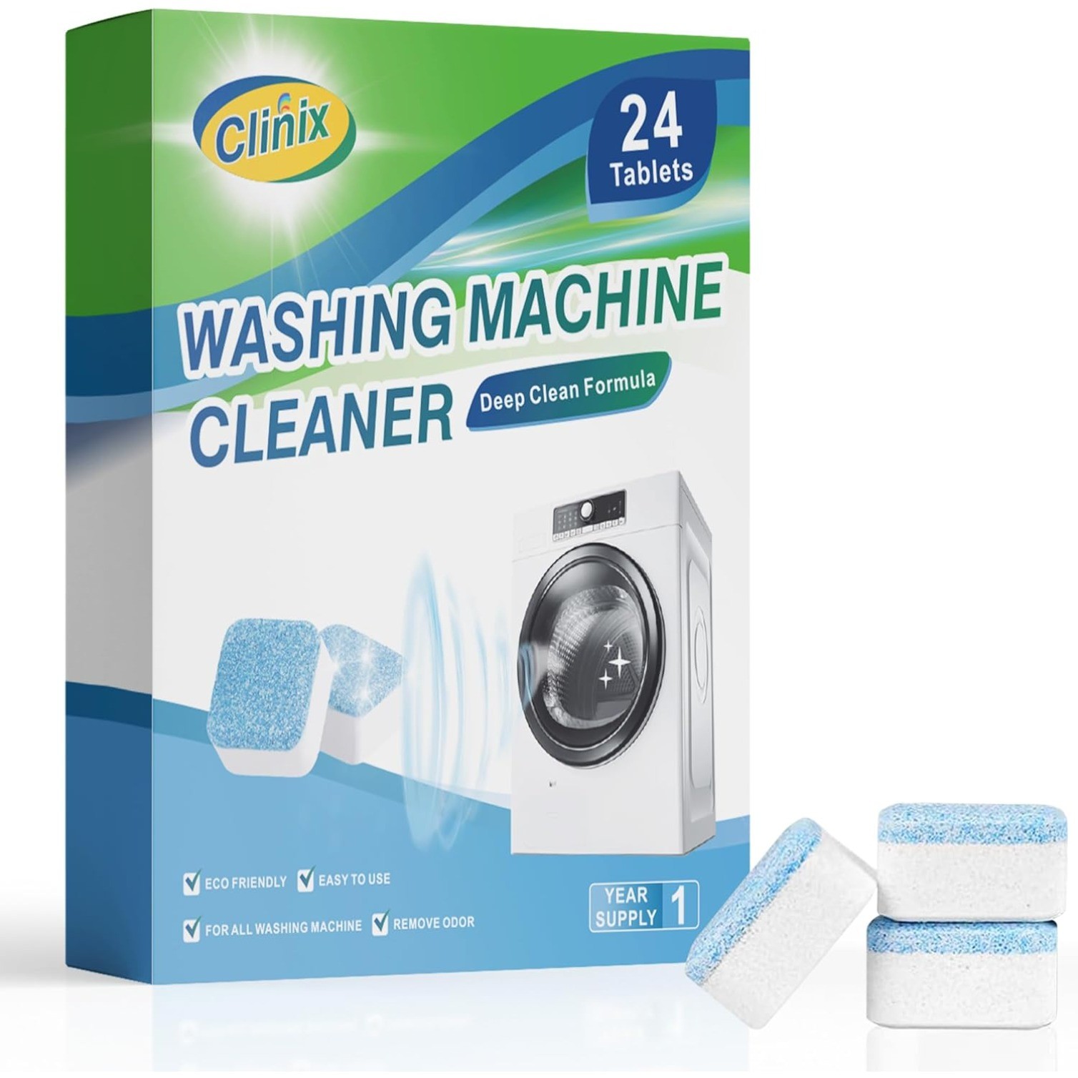 24 Pack of Washing Machine Cleaner Tablets for Front Load & Top Load Washer