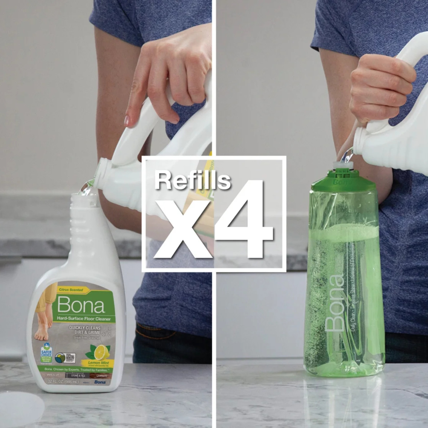 2 Pack Bona Hard Surface Floor Cleaner 128 oz Lemon Mint Shine Clean Floors