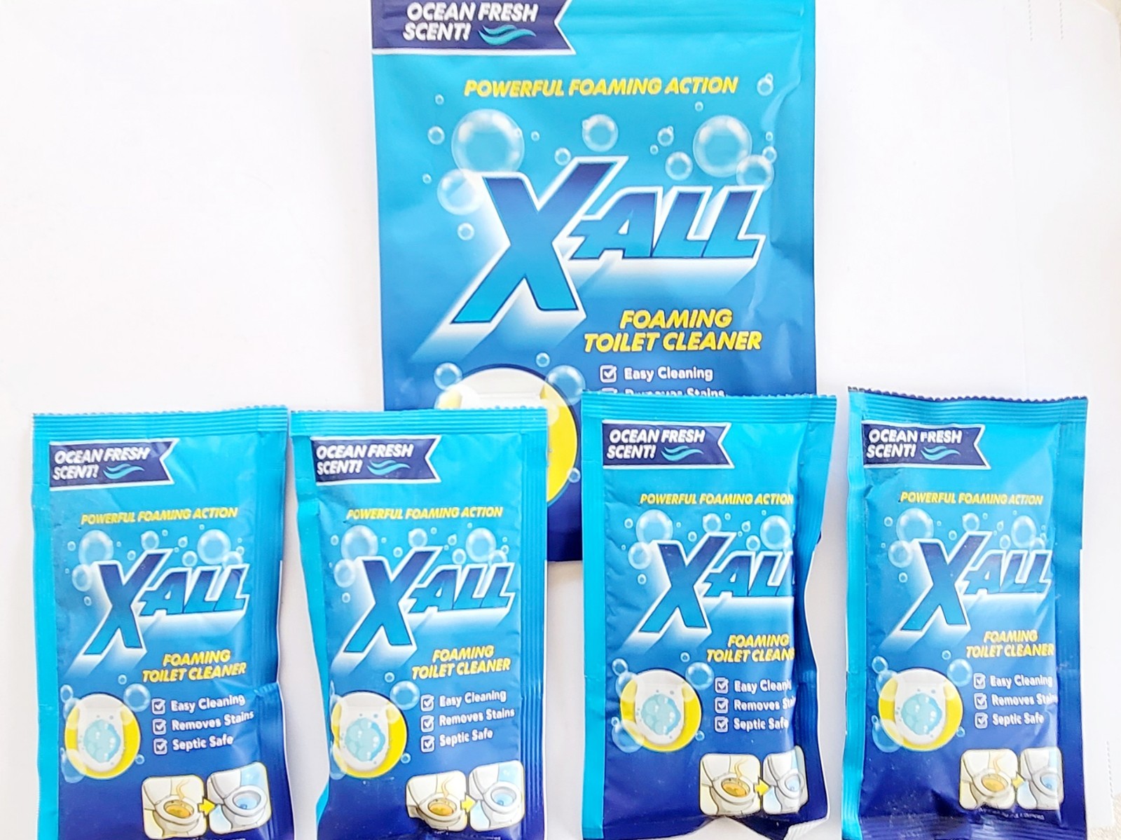 X-ALL Foaming Toilet Cleaner, Self-Activating Powder, 1 Pack(4 Treatments)