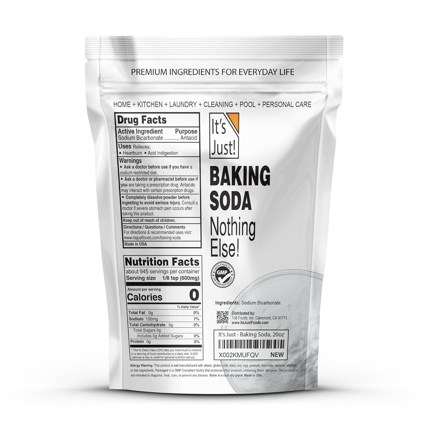 Baking Soda 1.25 lb – Non-GMO Pure Sodium Bicarbonate for Cooking & Cleaning