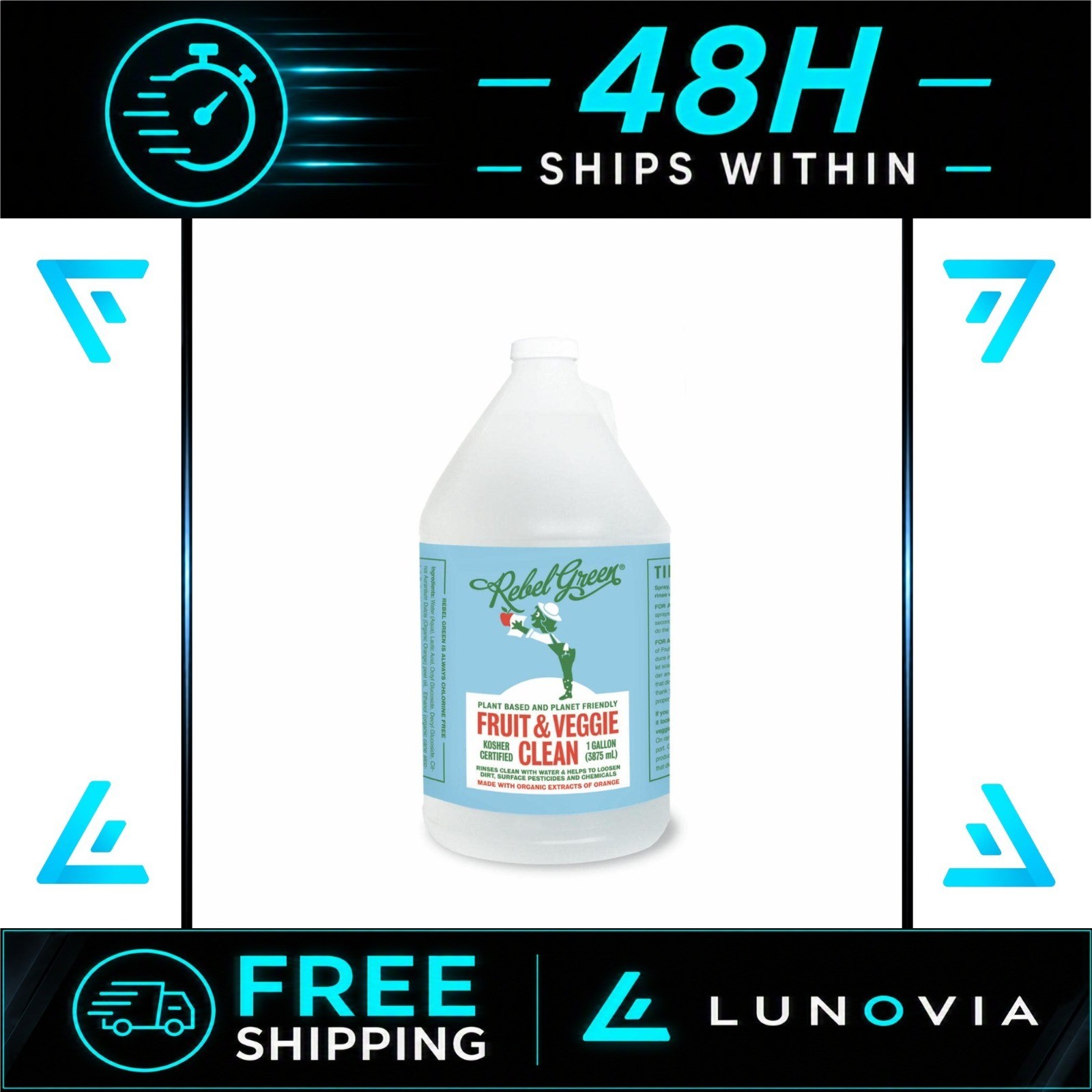 Rebel Green Fruit & Veggie Clean – Plant-Based Produce Cleaner – 1 Gallon