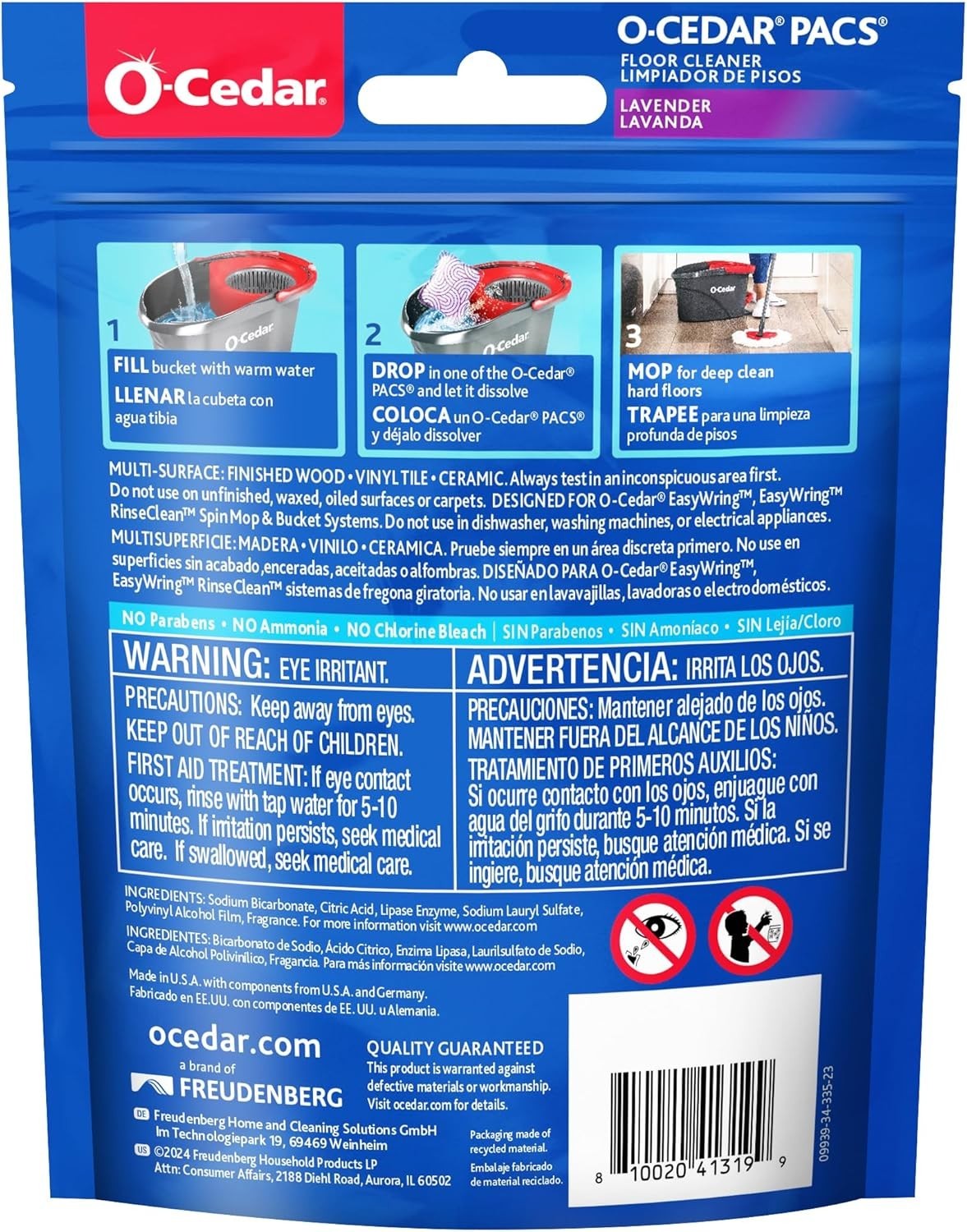 20 Pack O-Cedar PACS Hard Floor Cleaner Lavender Packets For All Hard Floors