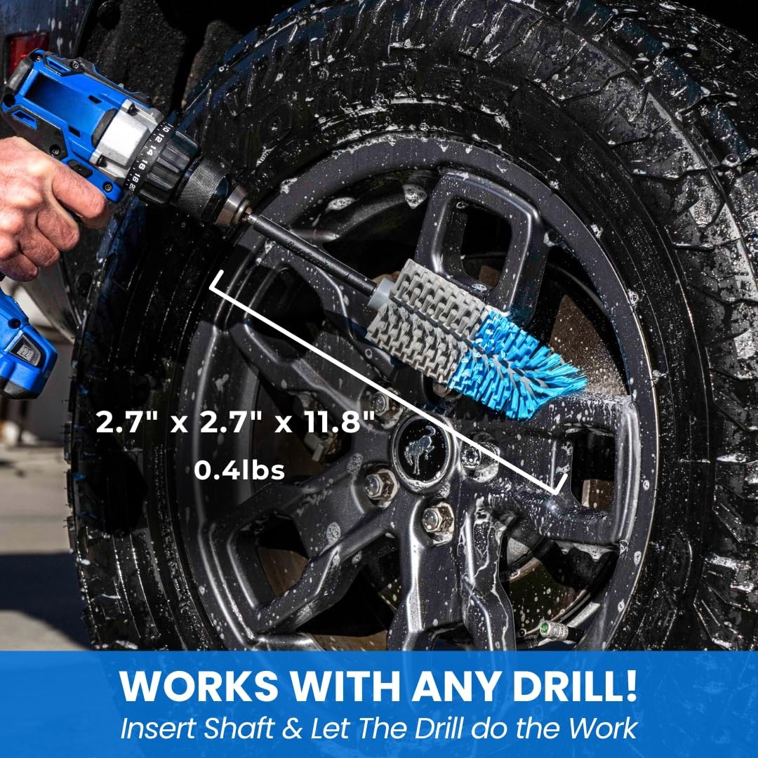 Long Reach Drill Brush Attachment, All Purpose for Car Tires, Wheels, Wheel W…