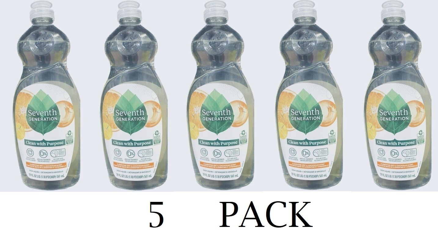 5x Seventh Generation CLEMENTINE ZEST & LEMONGRASS Dish Soap 19 fl oz 5 PACK