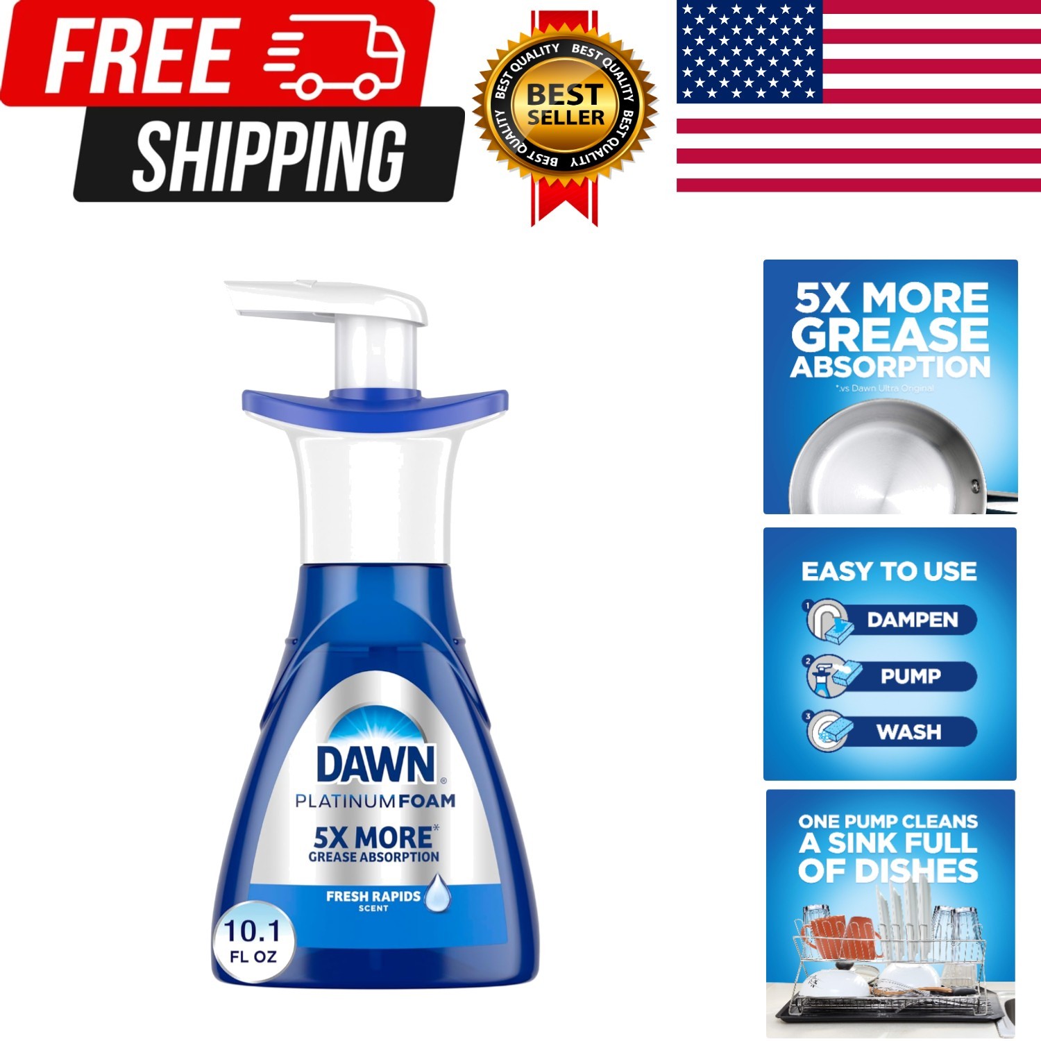 Ultra Platinum Foam Dishwashing Foam, Fresh Rapids Scent, 10.1 Fl Oz (Packaging