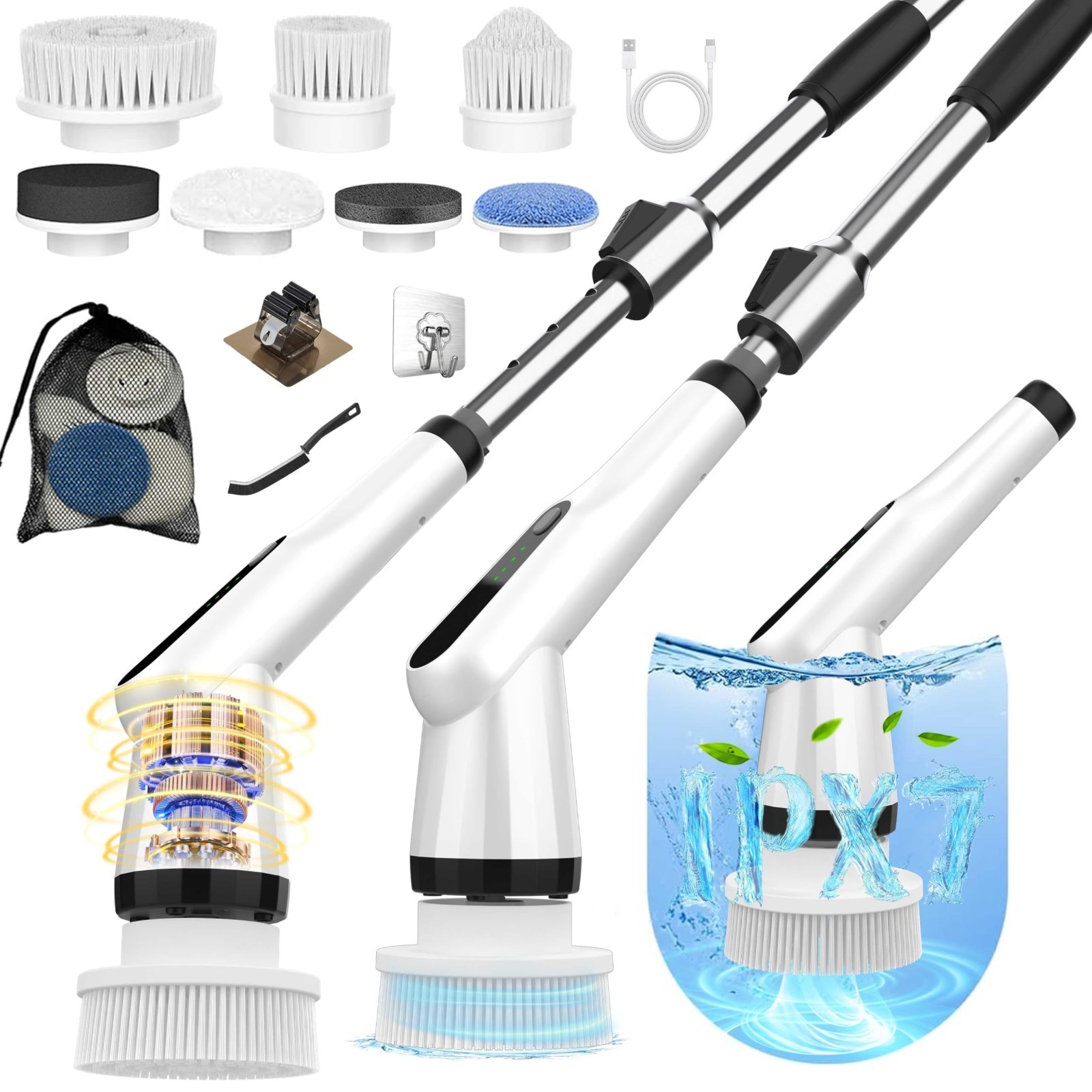 10-in-1 Electric Spin Scrubber with Long Handle – High Torque, Variable Speed, B