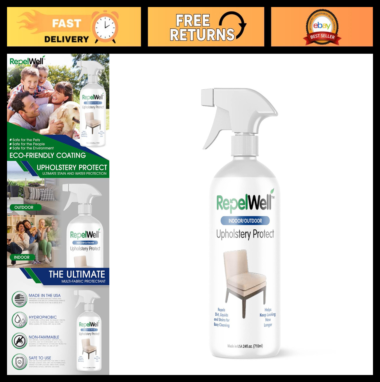 Eco-Friendly Stain & Water Repellent Spray 24oz – Non-Toxic, Pet-Safe Fabric & L