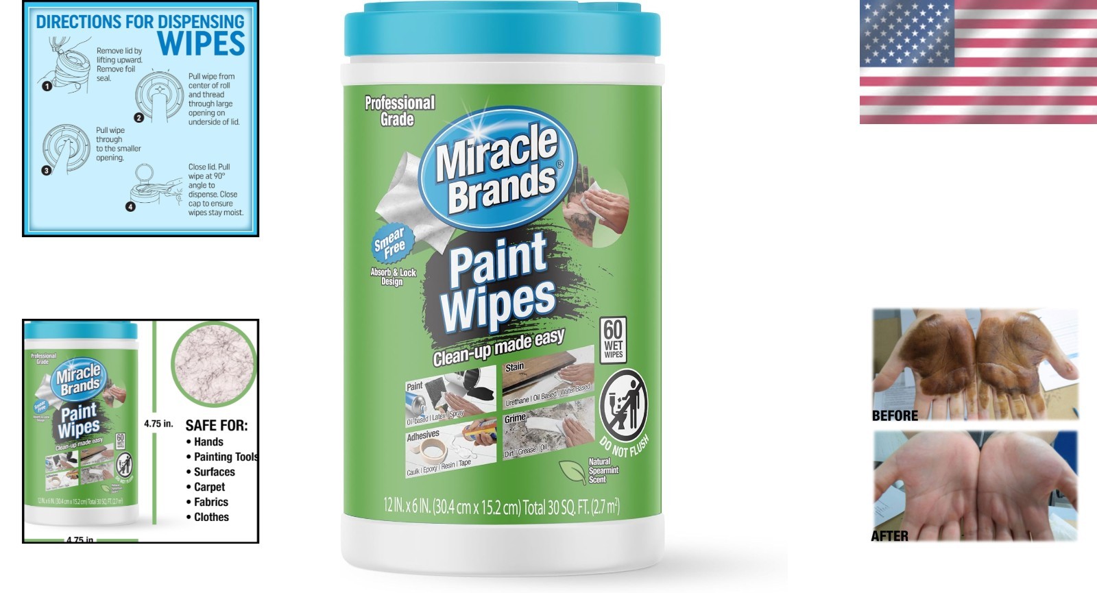 Miraclewipes: Heavy-Duty Paint & Surface Cleanup Wipes (60 Count)