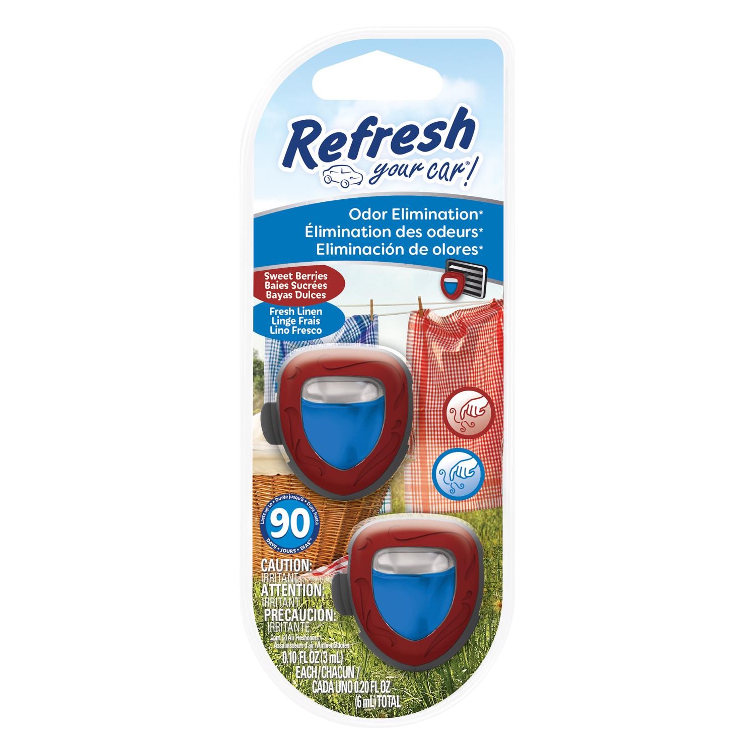 Refresh Your Car! RMD277-6AME Sweet Berry/Fresh Linen Mini Car Diffuser 0.1 oz.