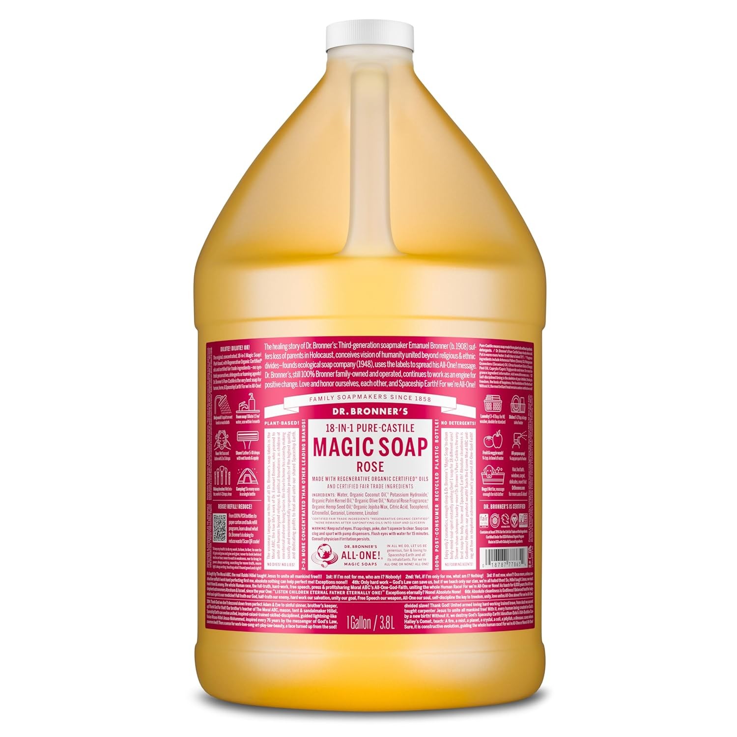 Dr. Bronner’s Magic Soap Pure-Castile Liquid Soap (Rose, 1 Gallon) – Made with