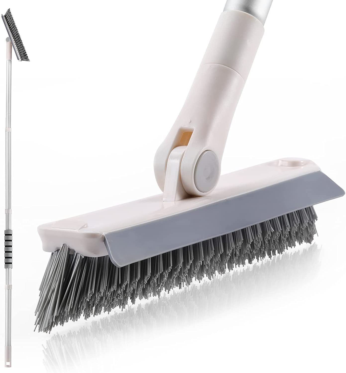 Grout Brush with Long Handle, 2 in 1 Floor Scrub Brush with Squeegee, Shower Scr