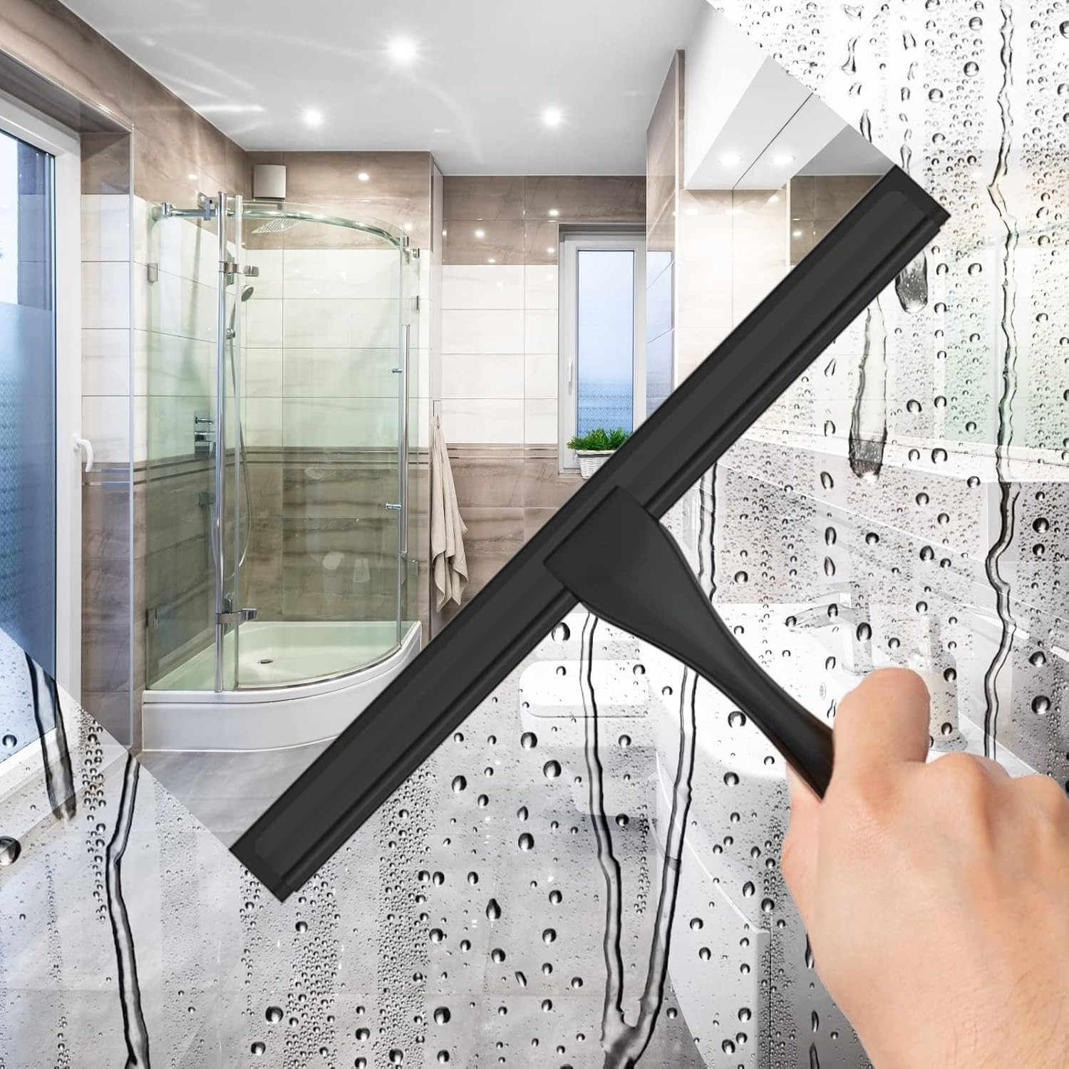 All-Purpose Stainless Steel Shower Squeegee for Shower Glass Door with Adhesive