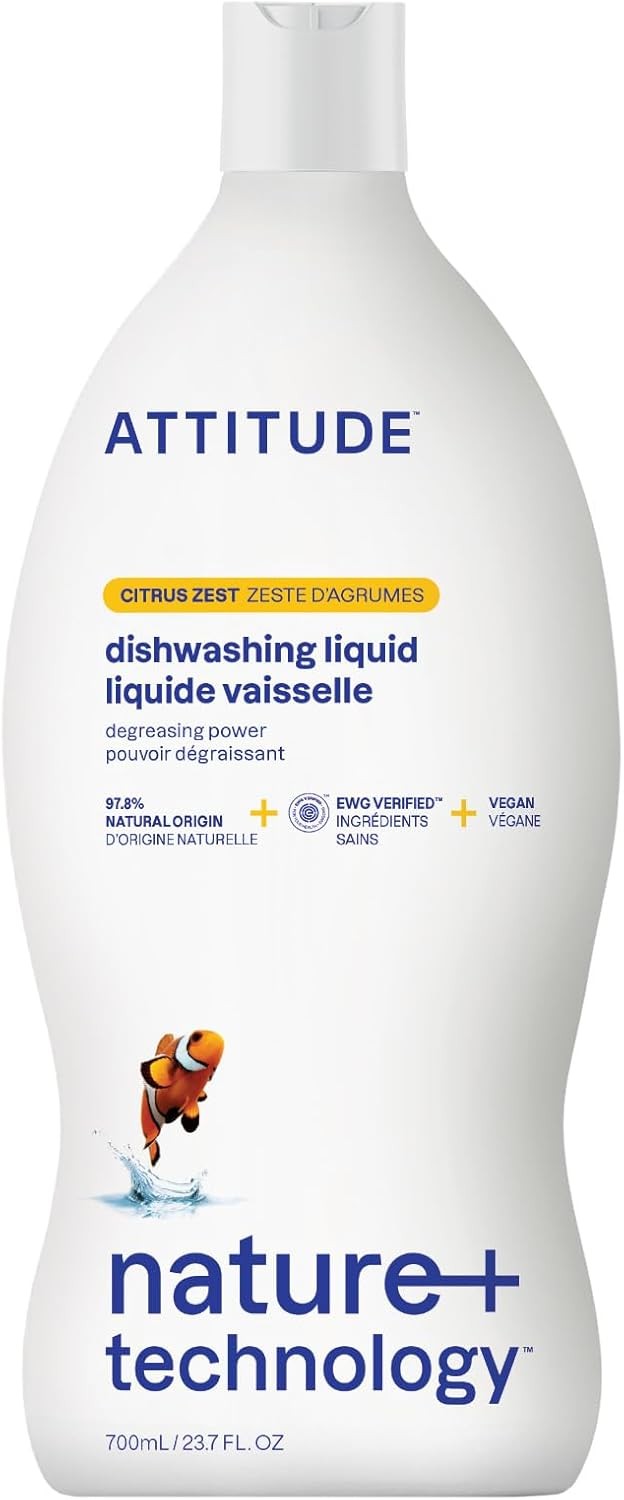 ATTITUDE Dish Soap Citrus Zest Plant-Based Vegan Dishwashing Liquid 23.7oz