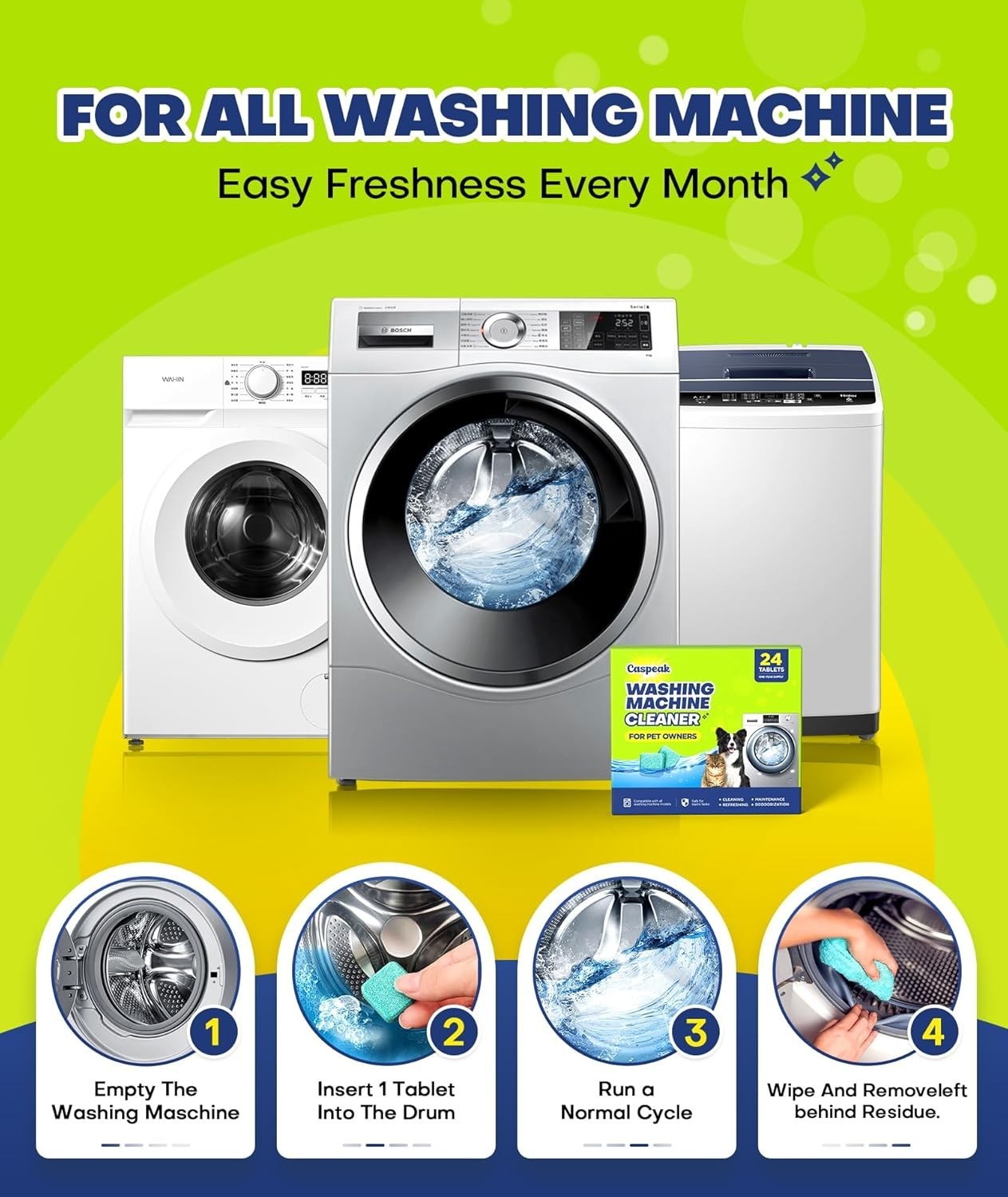 Deep Cleaning Washing Machine Cleaner Tablets No More Odor & Pet Fur Washing