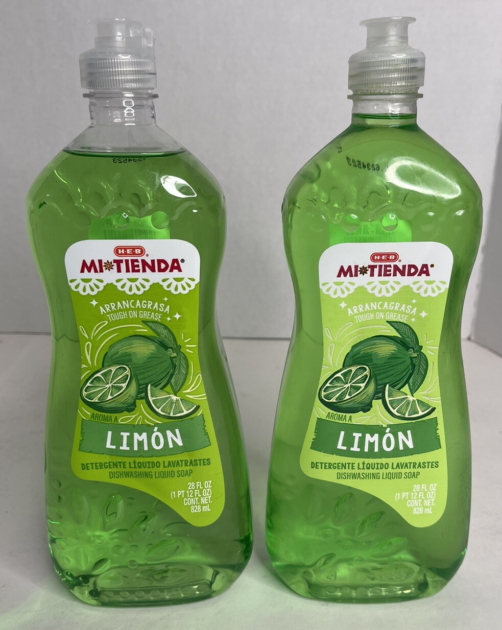 H-E-B Mi Tienda Limon Dishwashing Liquid Soap 28 FL Oz Tough on Grease Lot of 2
