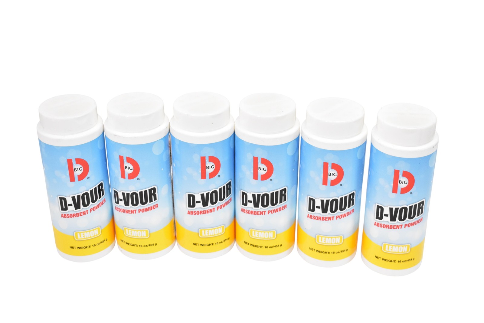 Big D D-Vour Absorbent Powder Lemon 6 Pack Net Wt 16 Oz Each Made In USA