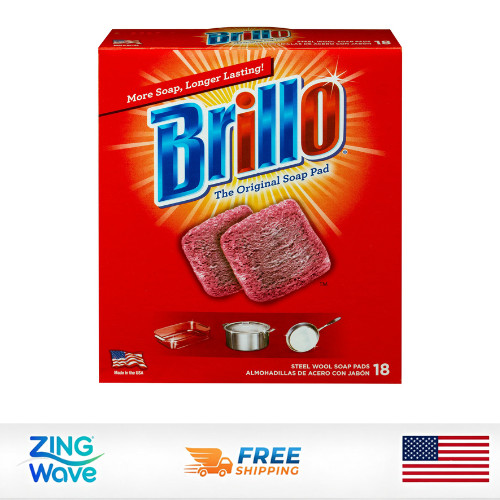 Brillo Steel Wool Soap Pads 18 Pack Heavy Duty Cleaning Scrubber Pads
