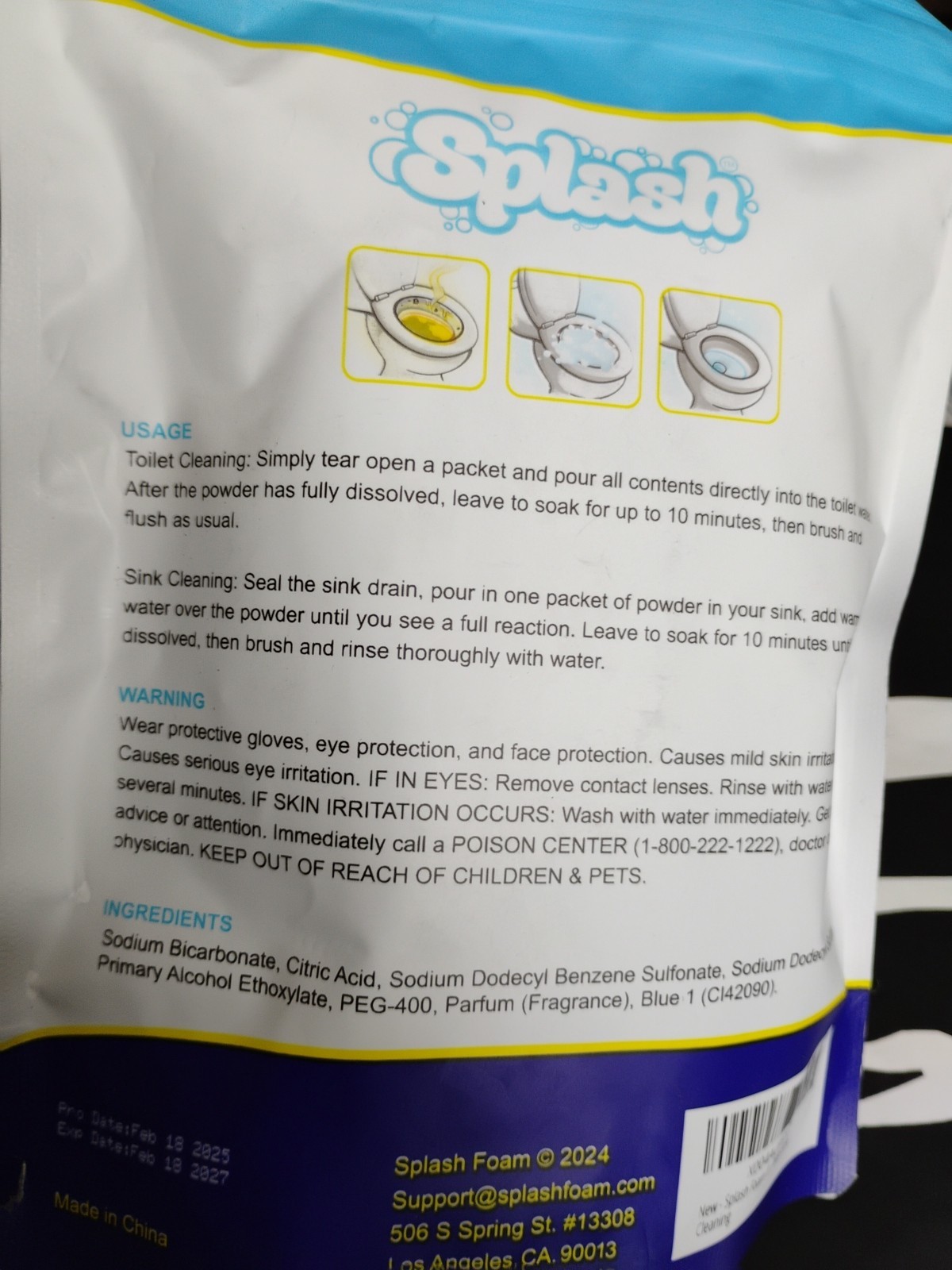 Splash 2 PACK Foaming Advanced Cleaner 350g 12.35oz Toilet Bowl Cleaning Powder