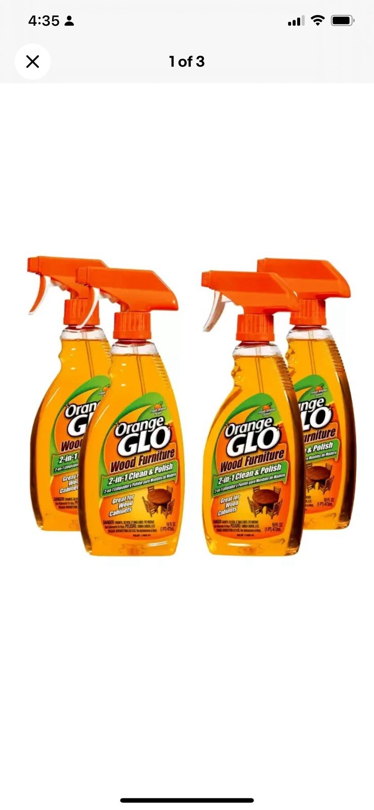 Orange GLO Wood Furniture 2-in-1 Clean & Polish Pure Valencia Orange Oil – 4 Pc.