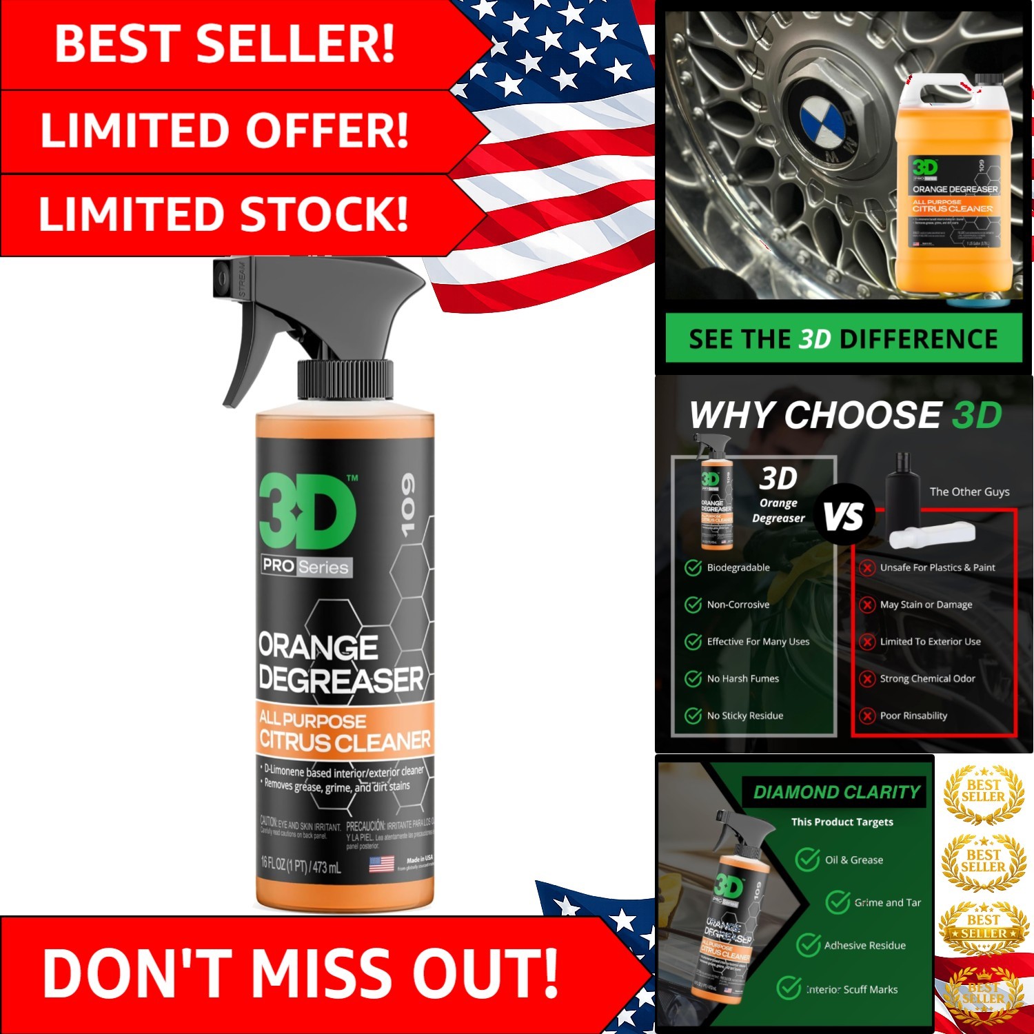 16 Fl Oz Citrus Degreaser – Spotless Car Cleaning for Interior & Exterior Use