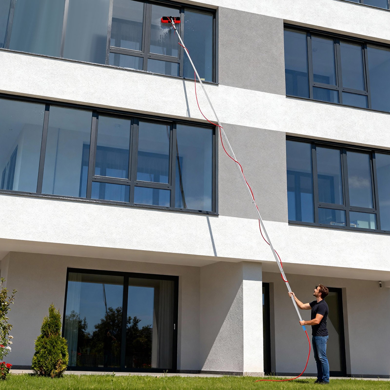 Telescopic Window Cleaning Pole 32.8ft With Water Fed Brush For Solar Panels