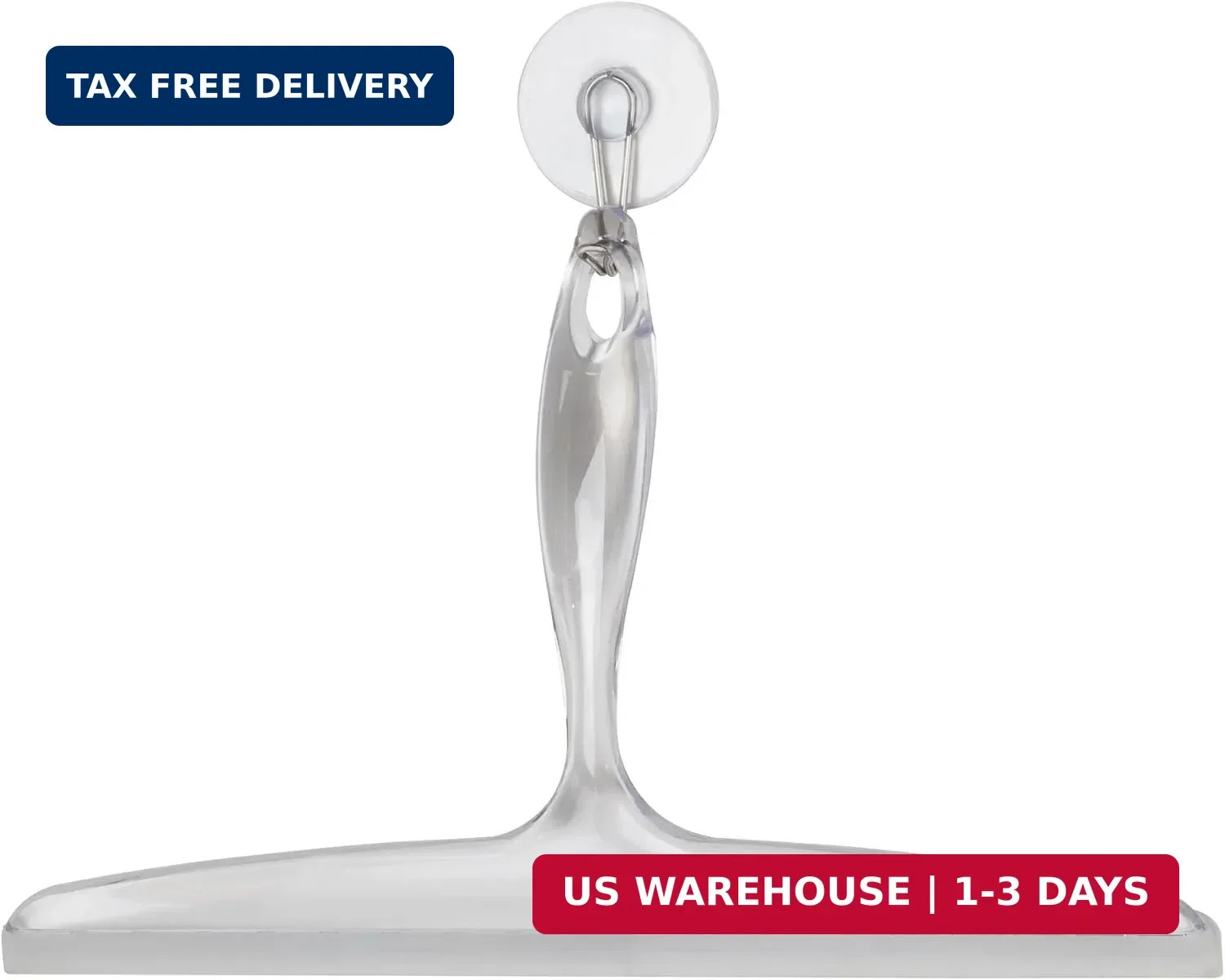 iDesign Plastic Bath Squeegee for Glass with Suction Hook Holder – 12″, Clear