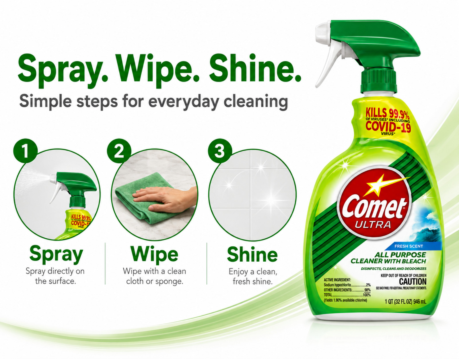 Comet Ultra All Purpose Cleaner with Bleach 32oz Spray Multi Surface 2 Pack