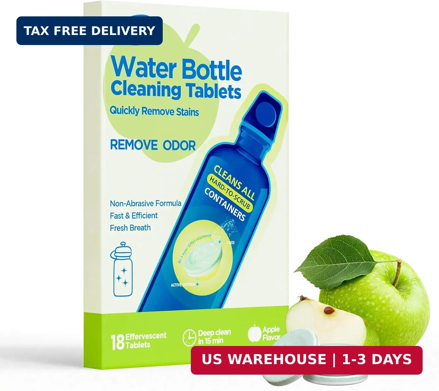 Water Bottle Cleaning Tablets, 18 Pack Bottle Clean Tablet Hydration Bladder Cle